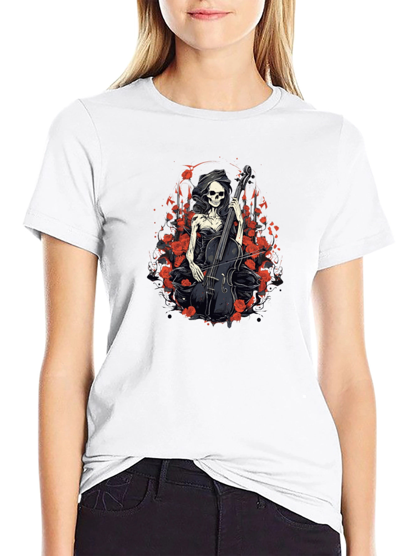 Gothic Skeleton Cellist Graphic Tee
