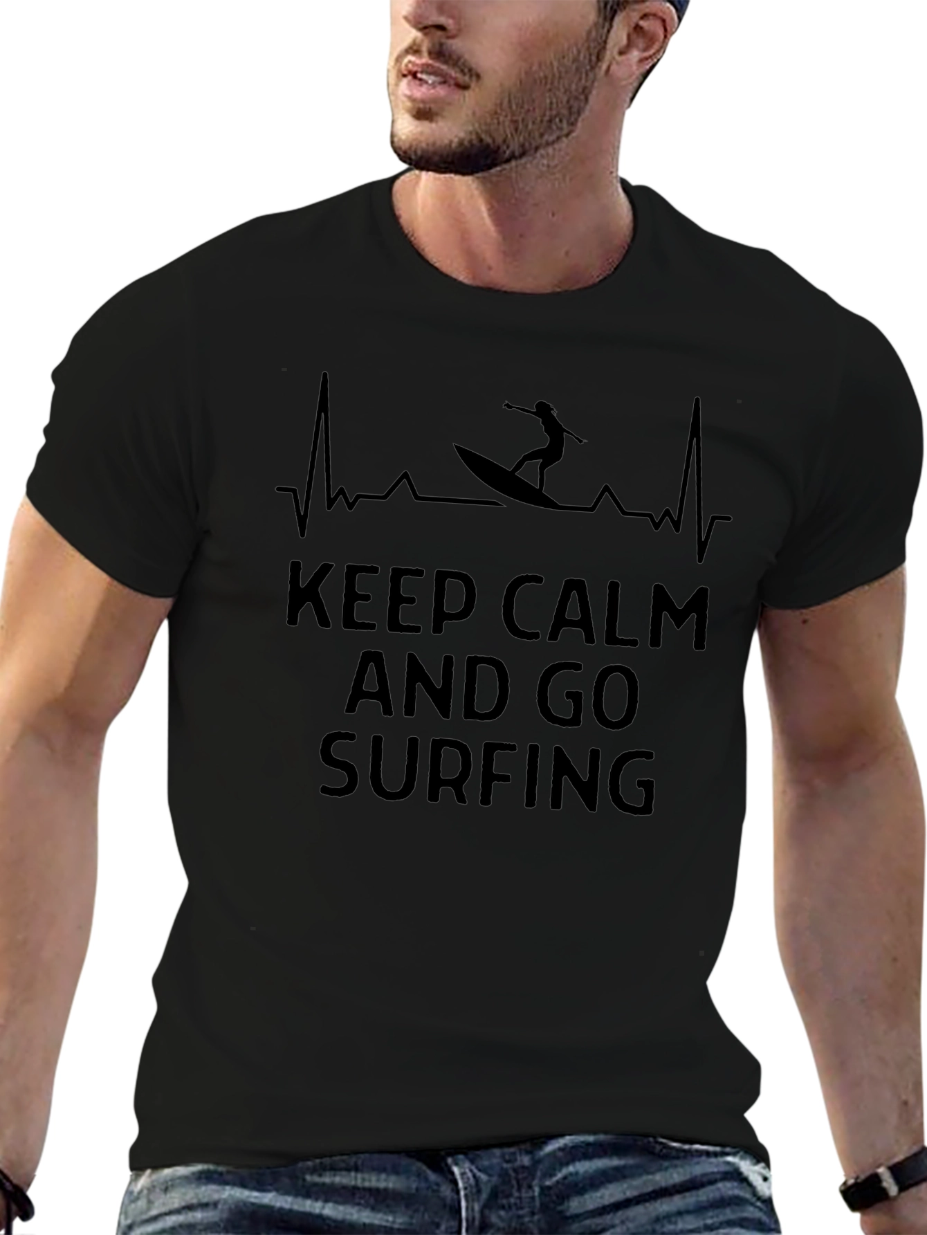 Keep Calm and Go Surfing Black T-Shirt