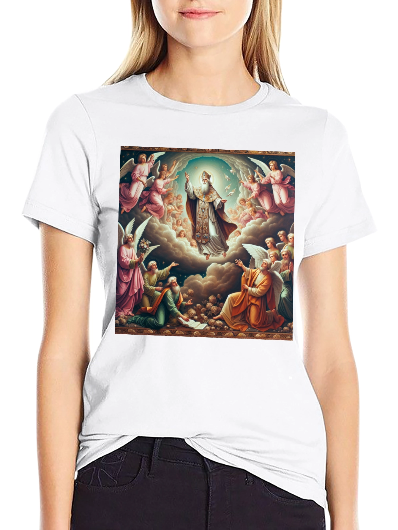 Angelic Ascension Graphic Tee - Religious Art Shirt