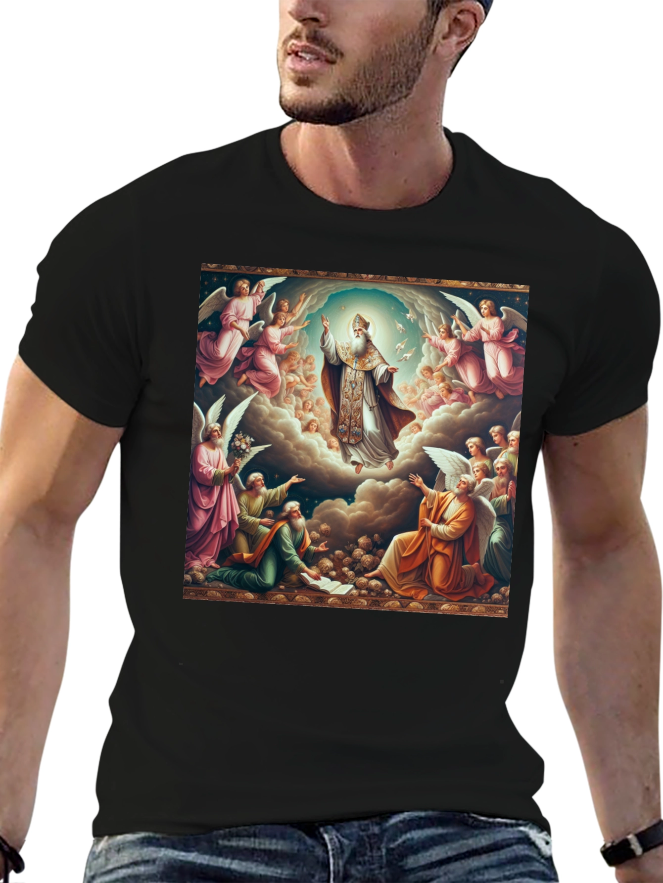 Angelic Ascension Graphic Tee - Religious Art Shirt