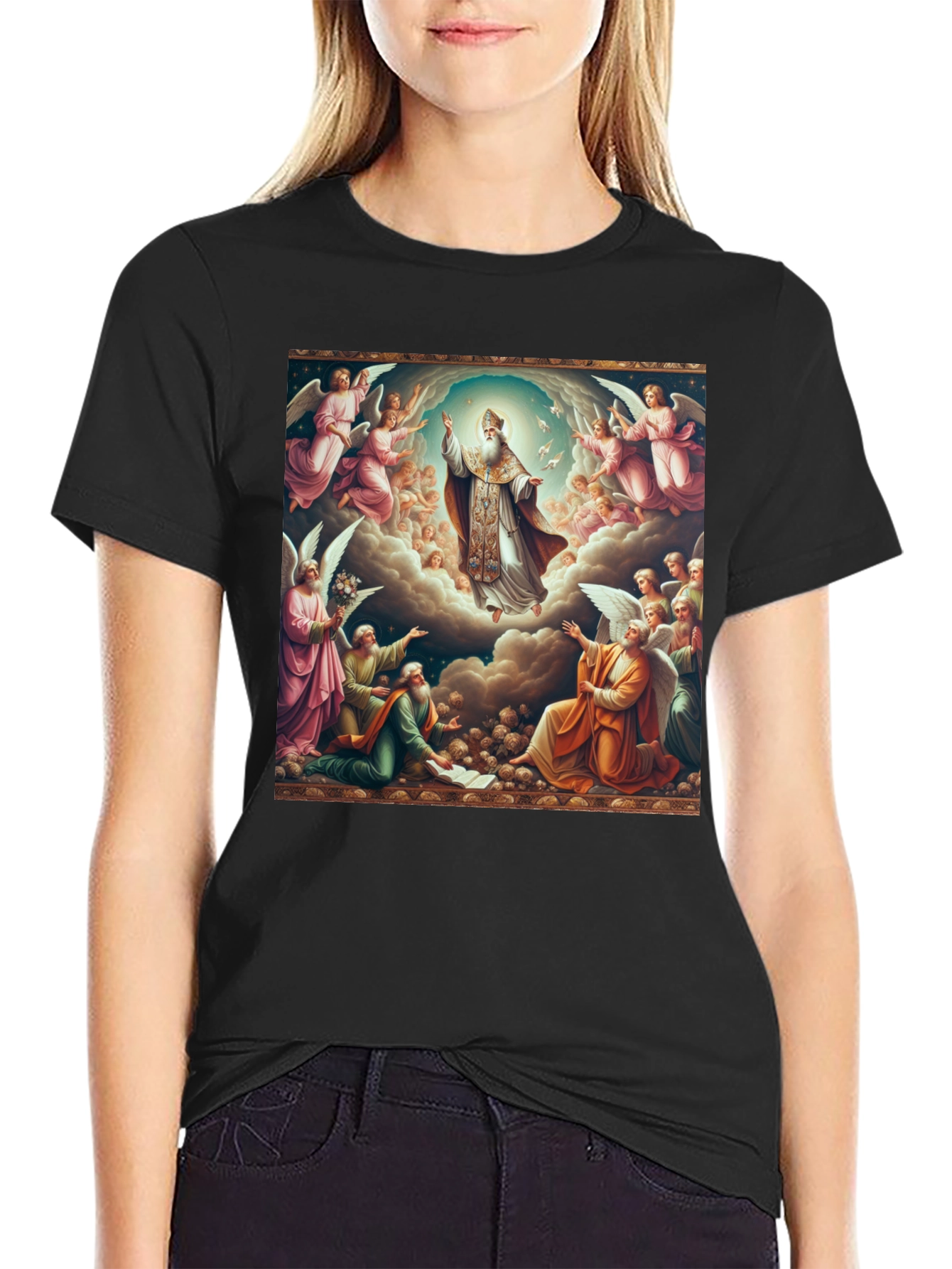 Angelic Ascension Graphic Tee - Religious Art Shirt