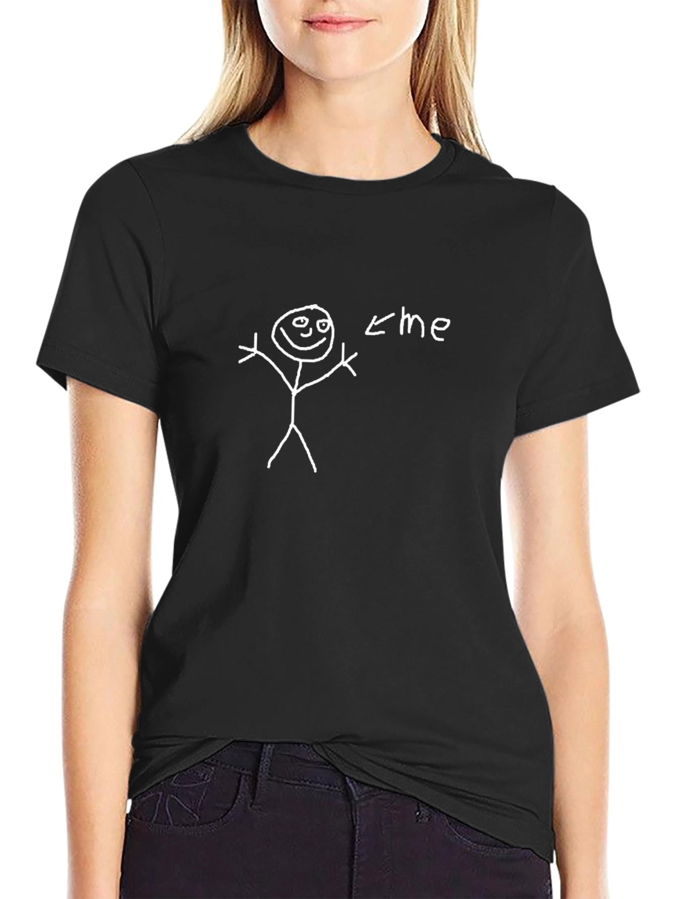 Humorous Stick Figure Me T-Shirt - Black