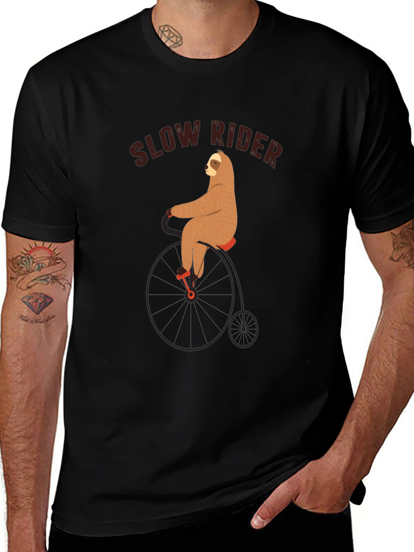 Slow Rider Sloth on Penny-Farthing Bicycle T-Shirt