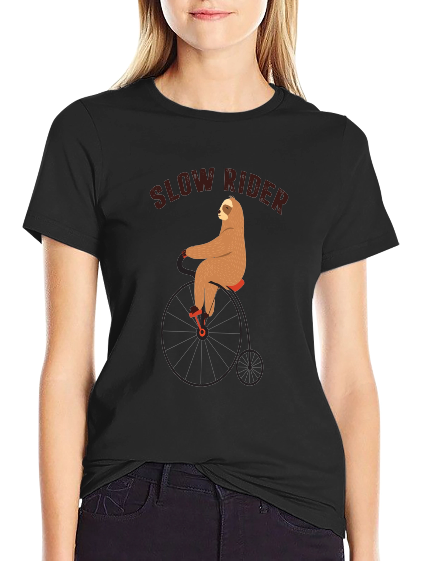 Slow Rider Sloth on Penny-Farthing Bicycle T-Shirt