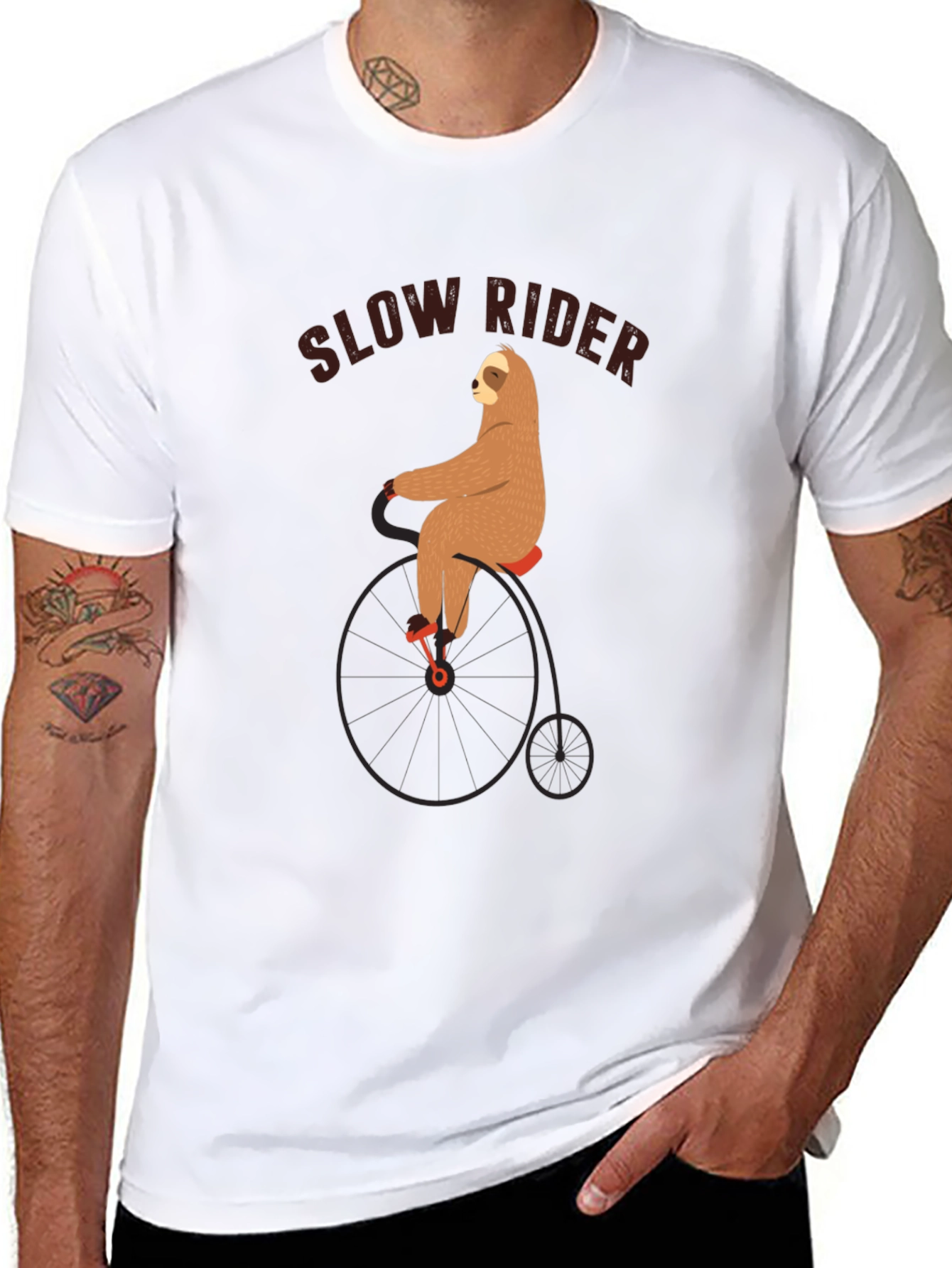 Slow Rider Sloth on Penny-Farthing Bicycle T-Shirt