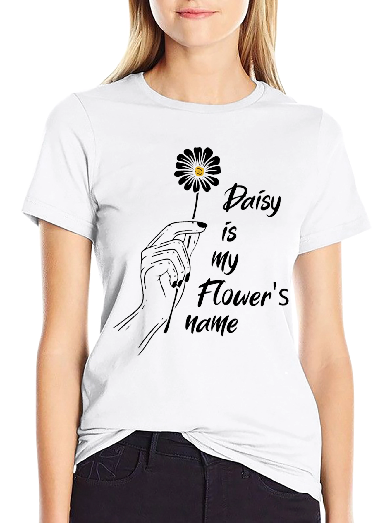 Daisy Flower Graphic T-Shirt - Black