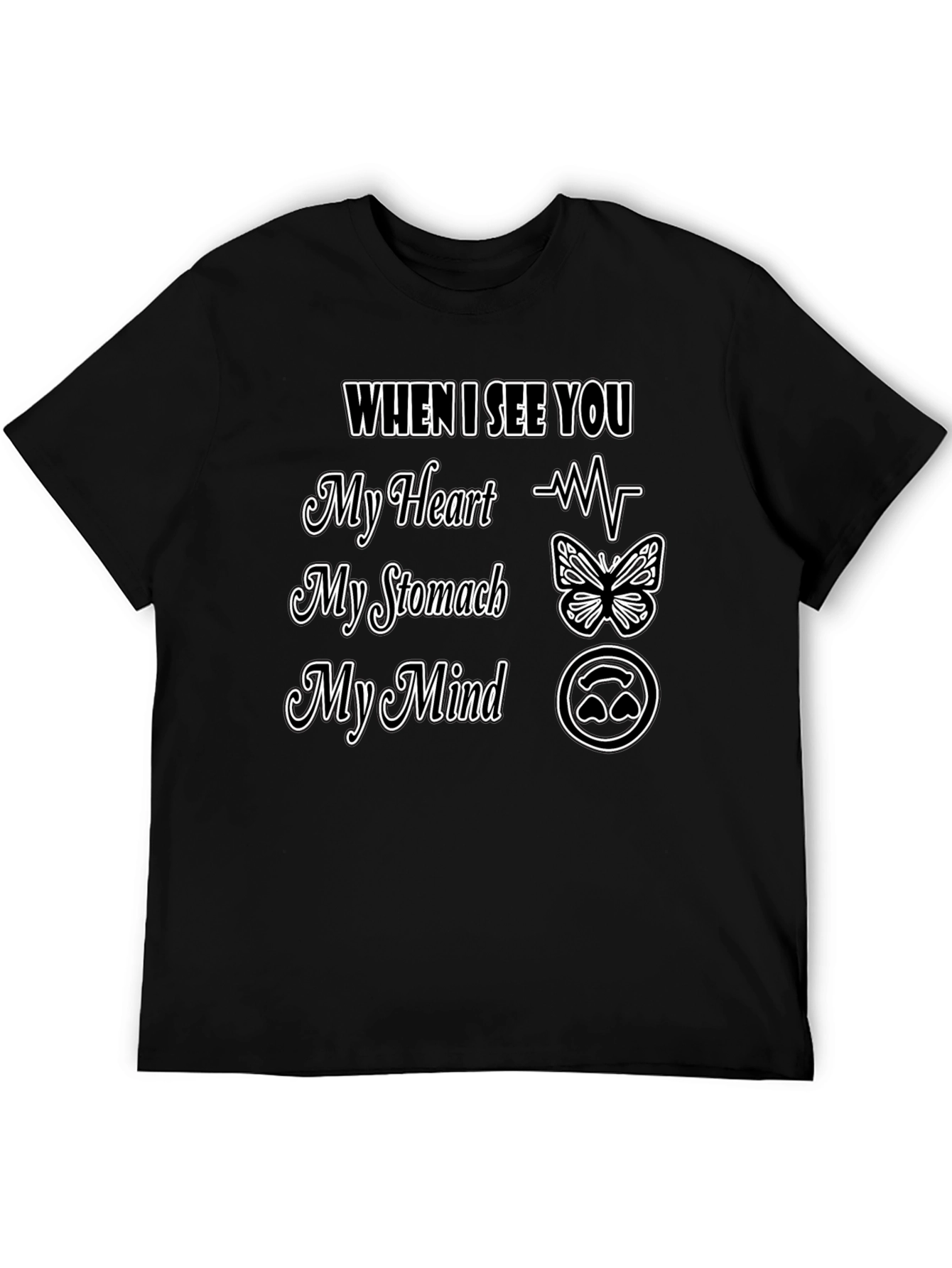 Romantic Love T-Shirt Heart Stomach Mind Design Tee