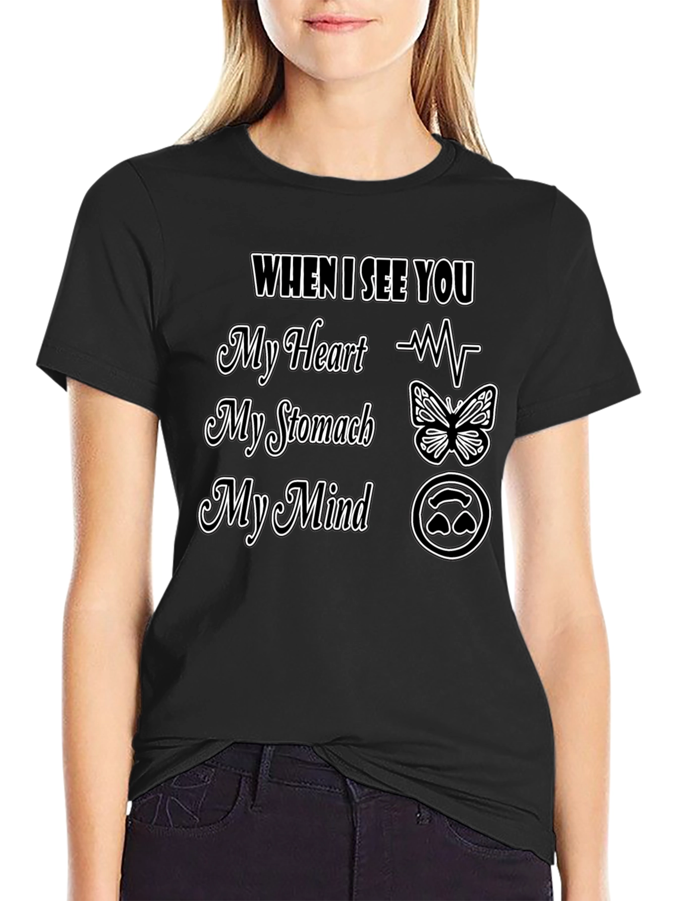 Romantic Love T-Shirt Heart Stomach Mind Design Tee