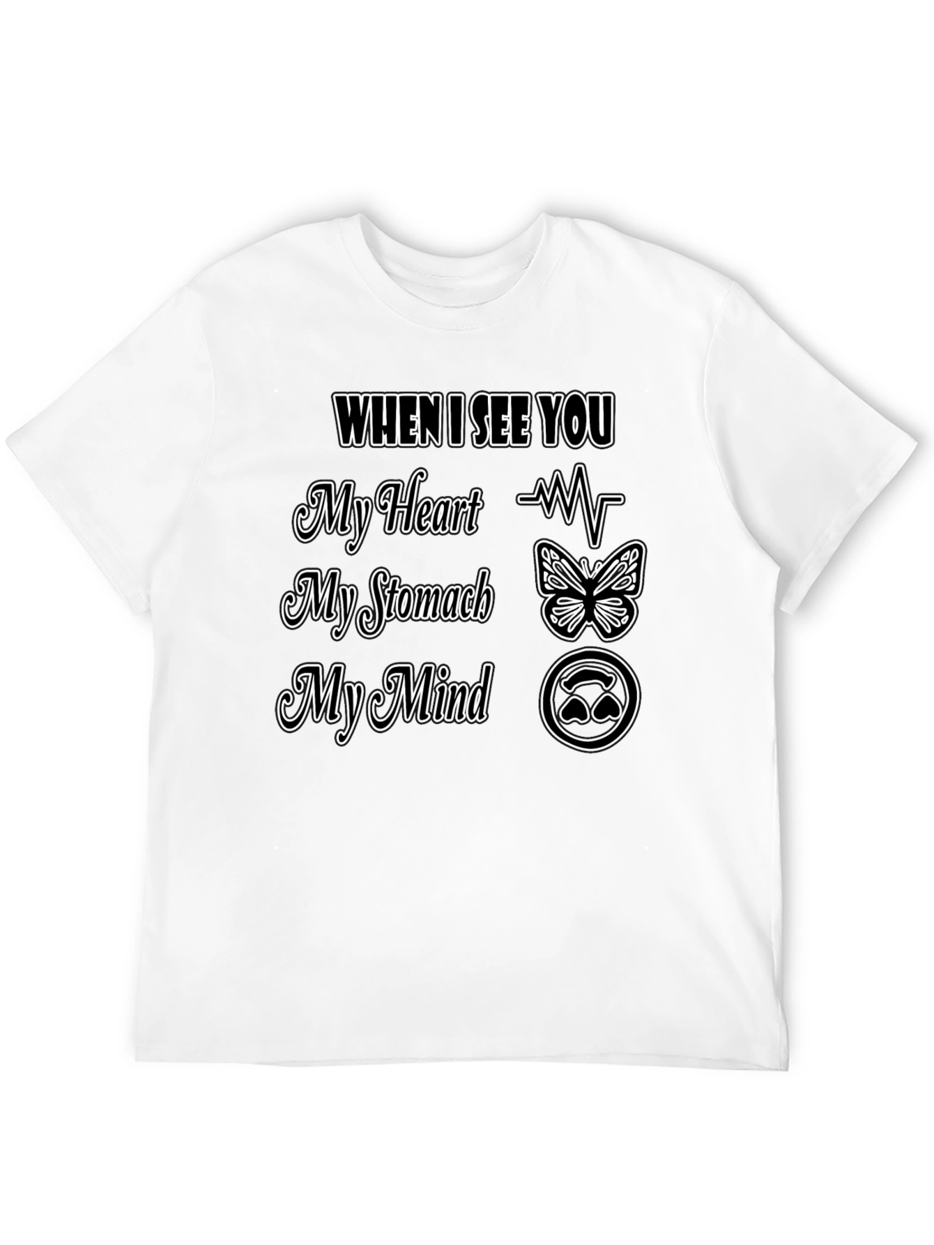 Romantic Love T-Shirt Heart Stomach Mind Design Tee