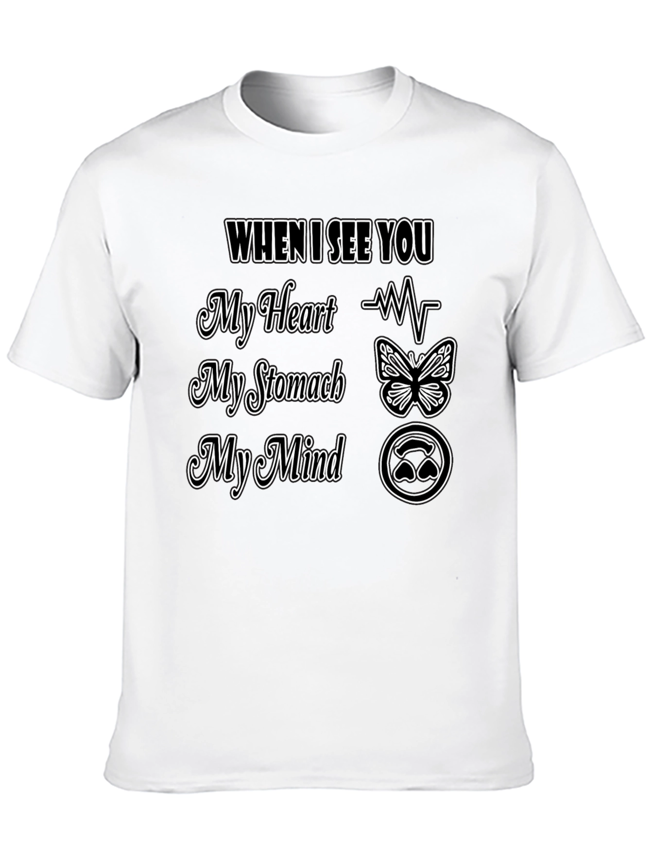 Romantic Love T-Shirt Heart Stomach Mind Design Tee