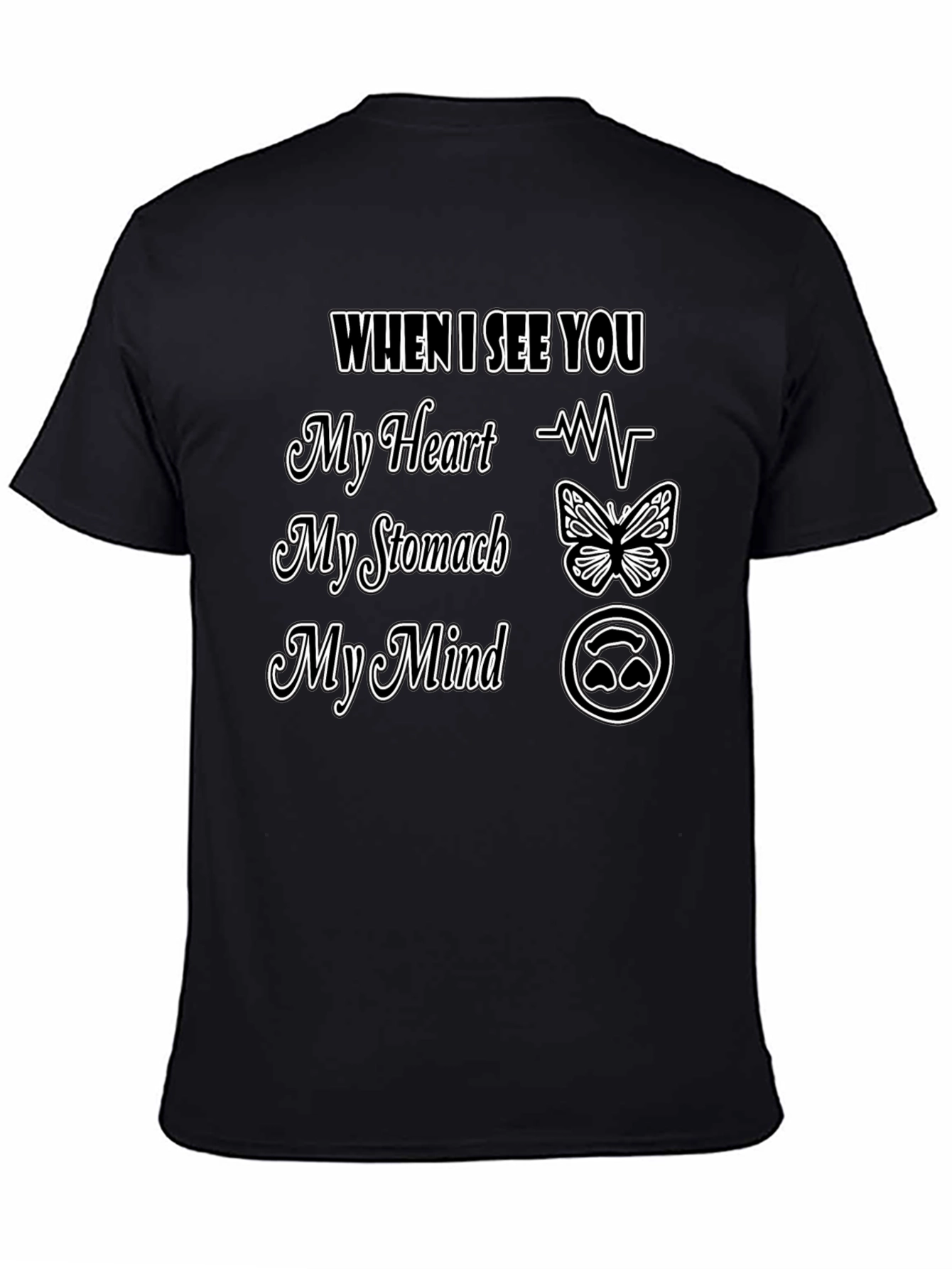 Romantic Love T-Shirt Heart Stomach Mind Design Tee