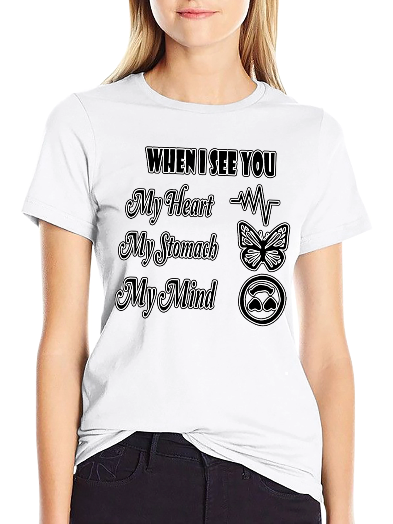 Romantic Love T-Shirt Heart Stomach Mind Design Tee
