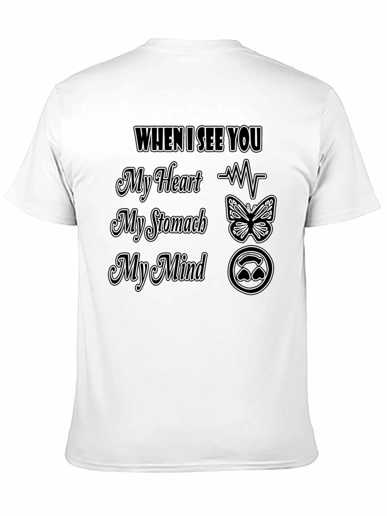 Romantic Love T-Shirt Heart Stomach Mind Design Tee