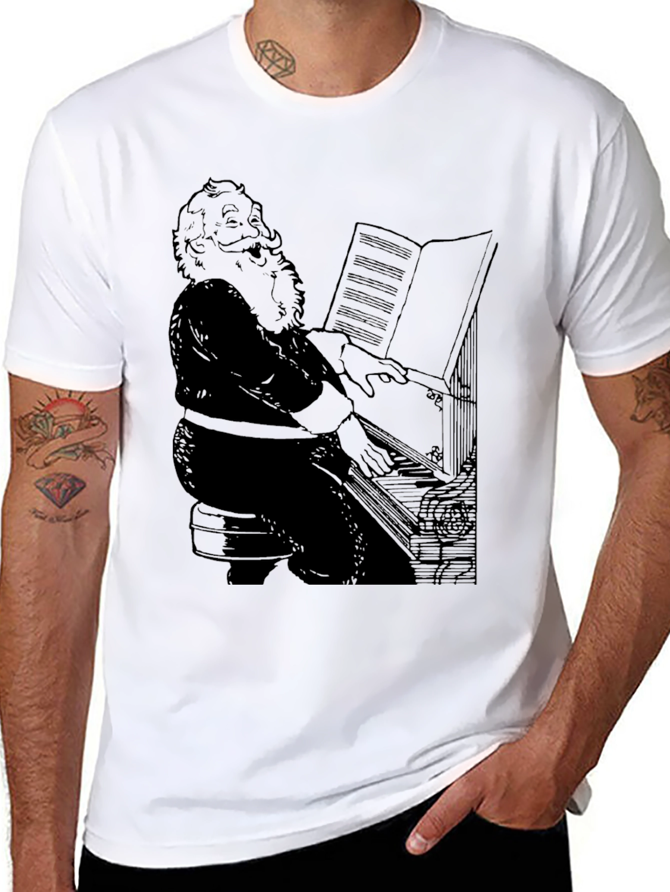 Santa Playing Piano Graphic T-Shirt
