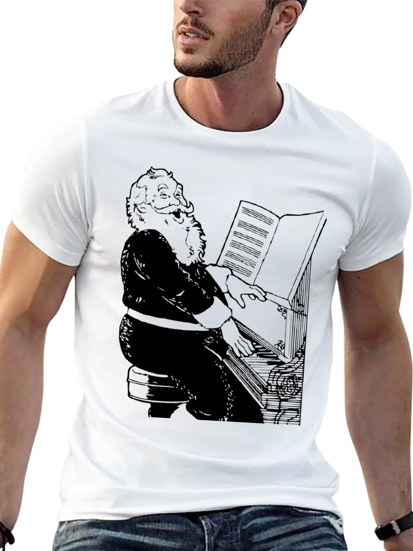 Santa Playing Piano Graphic T-Shirt