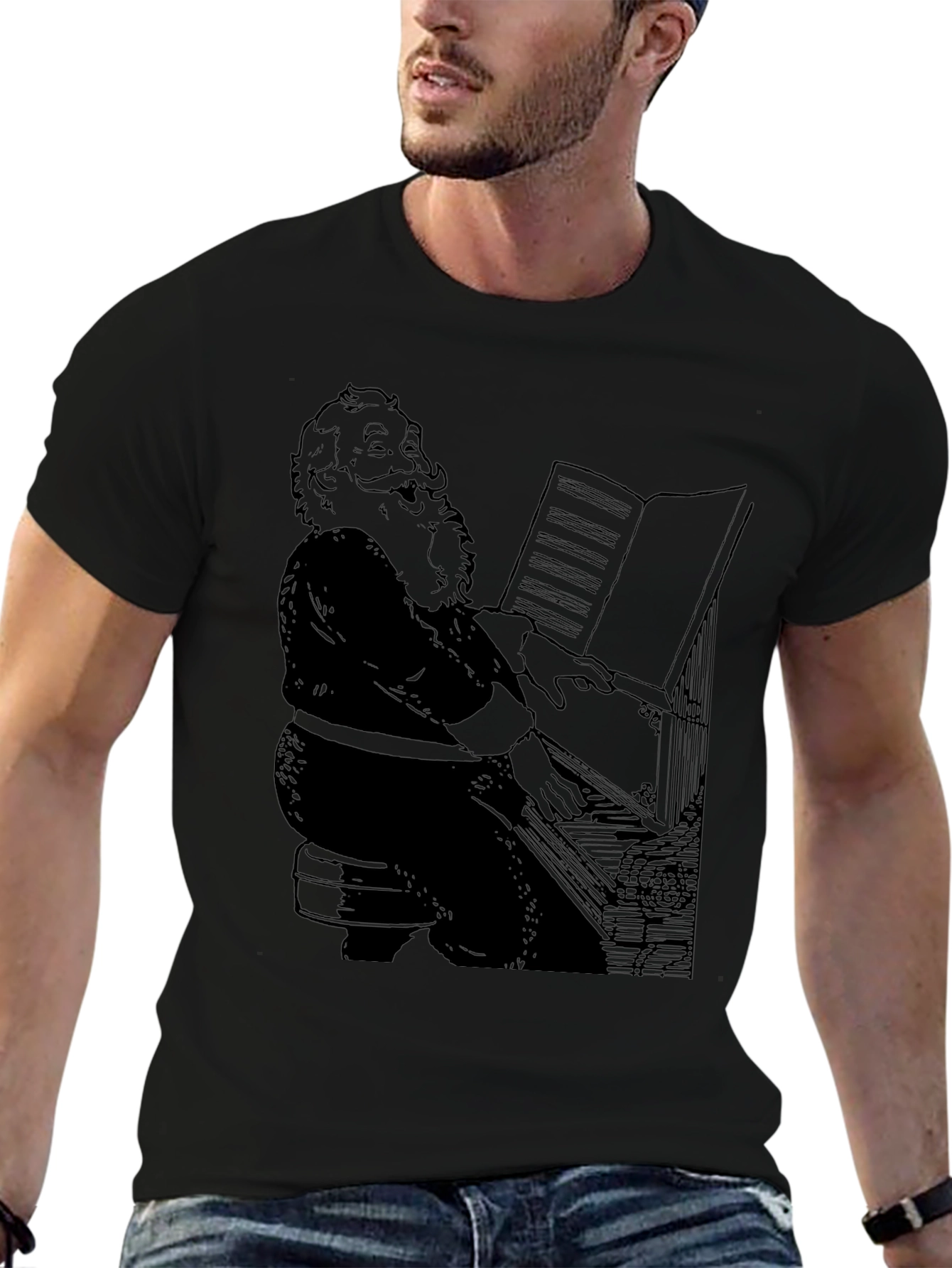 Santa Playing Piano Graphic T-Shirt