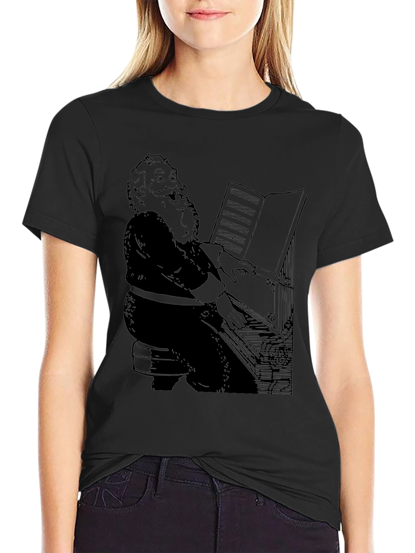 Santa Playing Piano Graphic T-Shirt