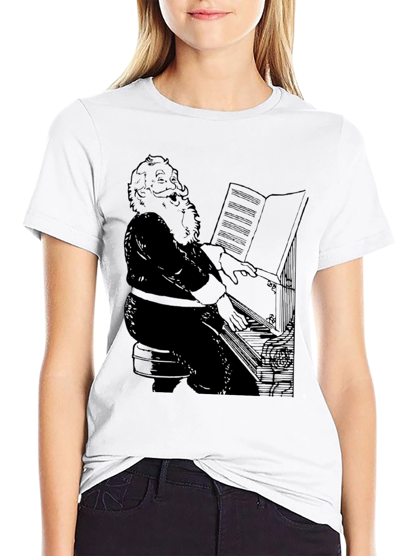 Santa Playing Piano Graphic T-Shirt