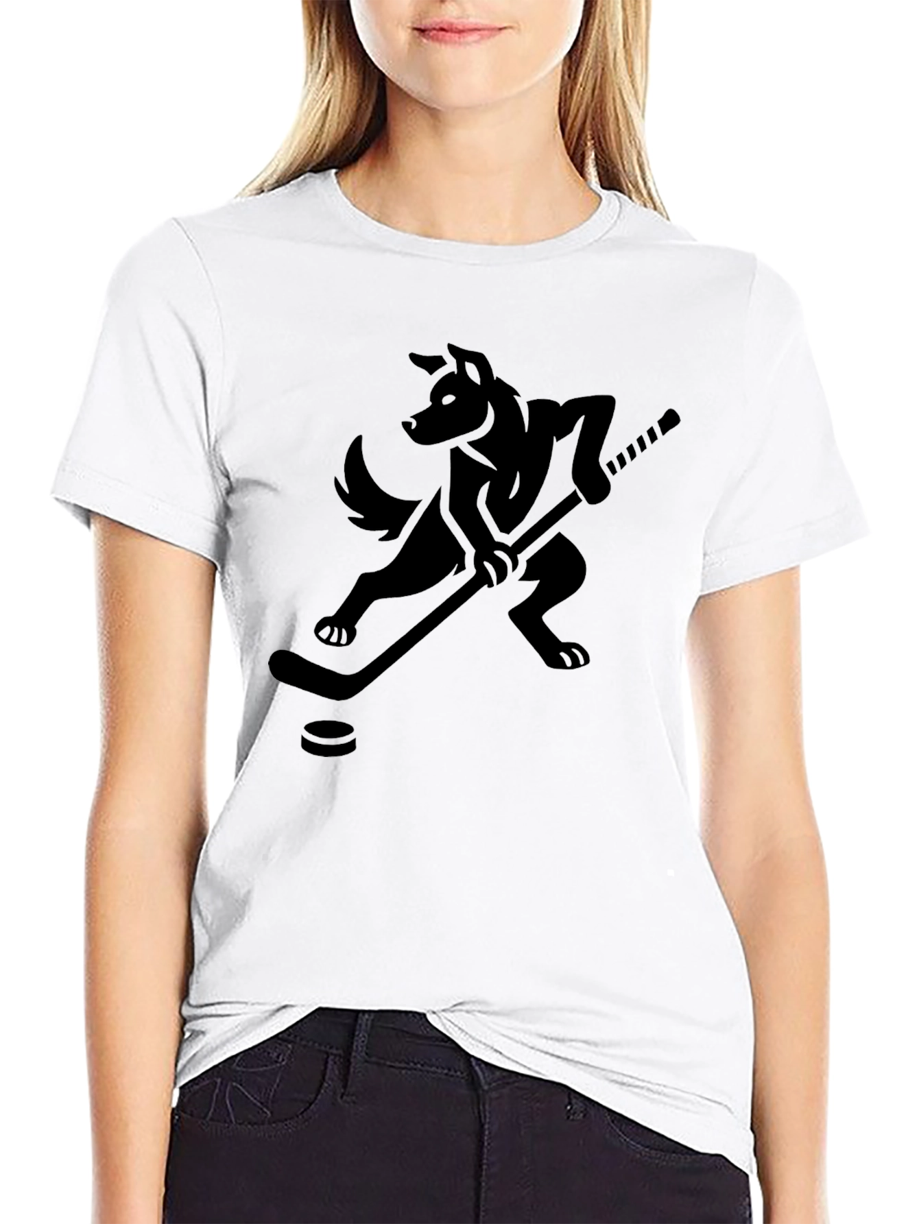 Hockey Wolf Graphic T-Shirt - Black Cotton Tee