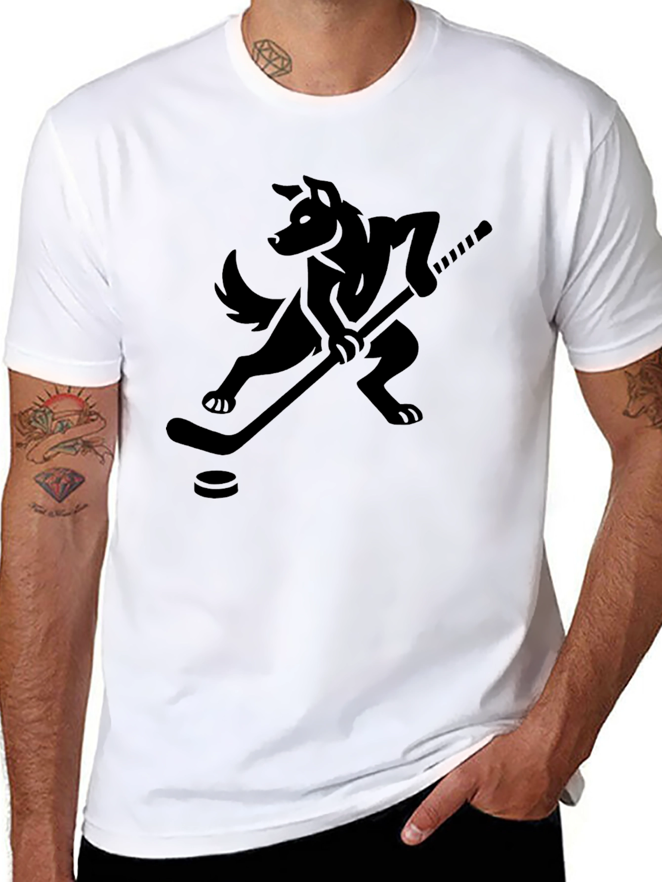 Hockey Wolf Graphic T-Shirt - Black Cotton Tee