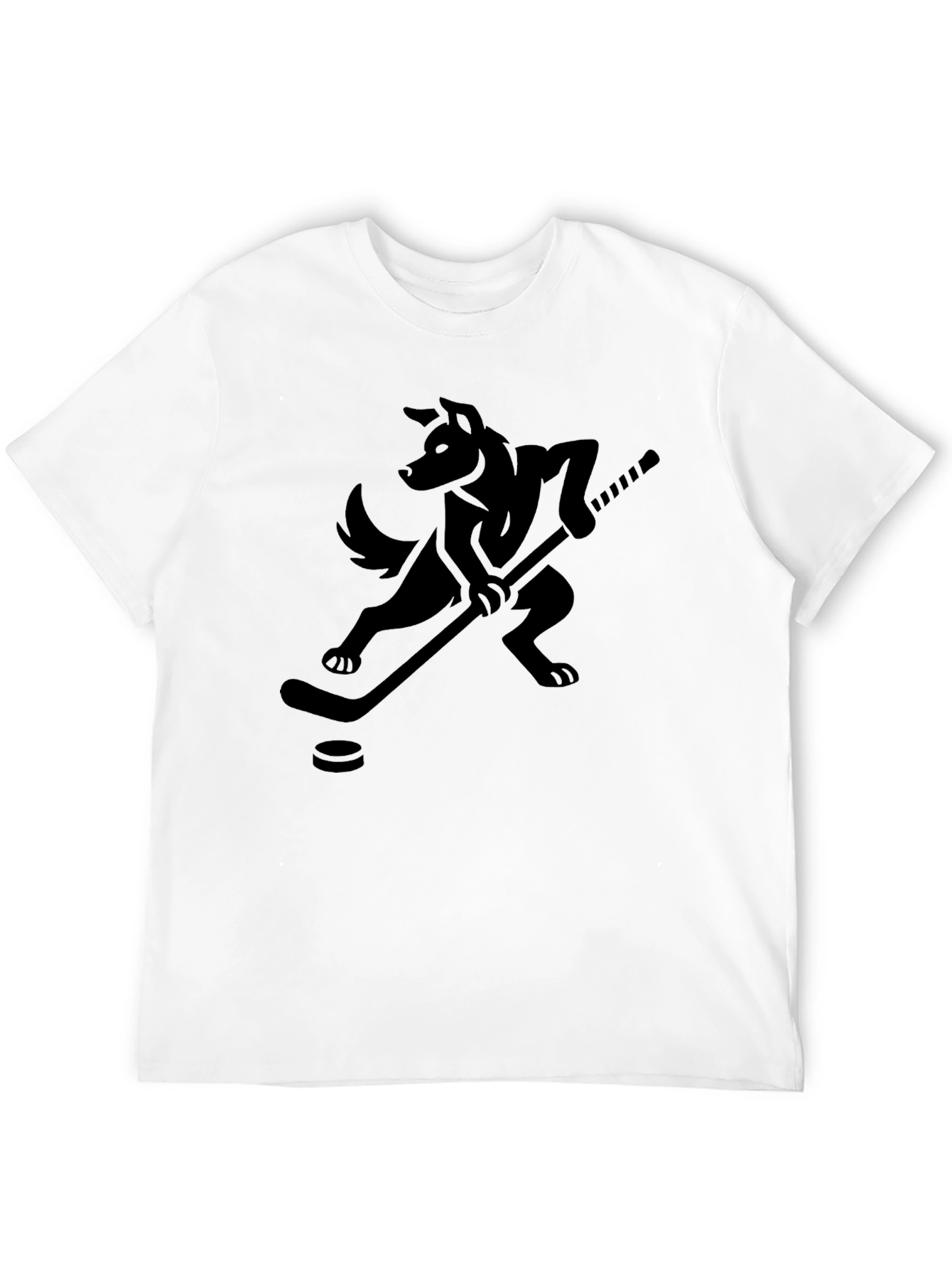 Hockey Wolf Graphic T-Shirt - Black Cotton Tee