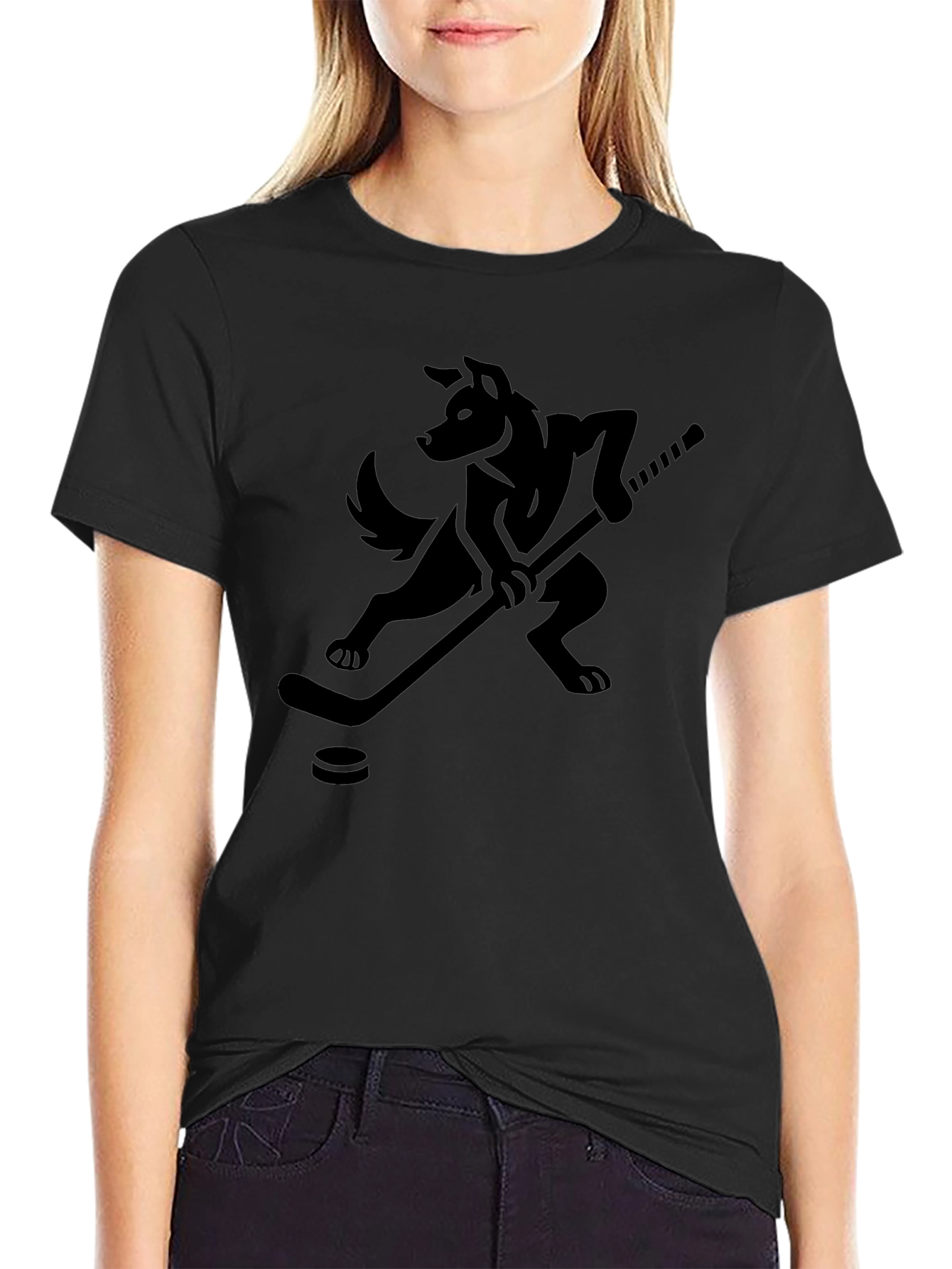 Hockey Wolf Graphic T-Shirt - Black Cotton Tee