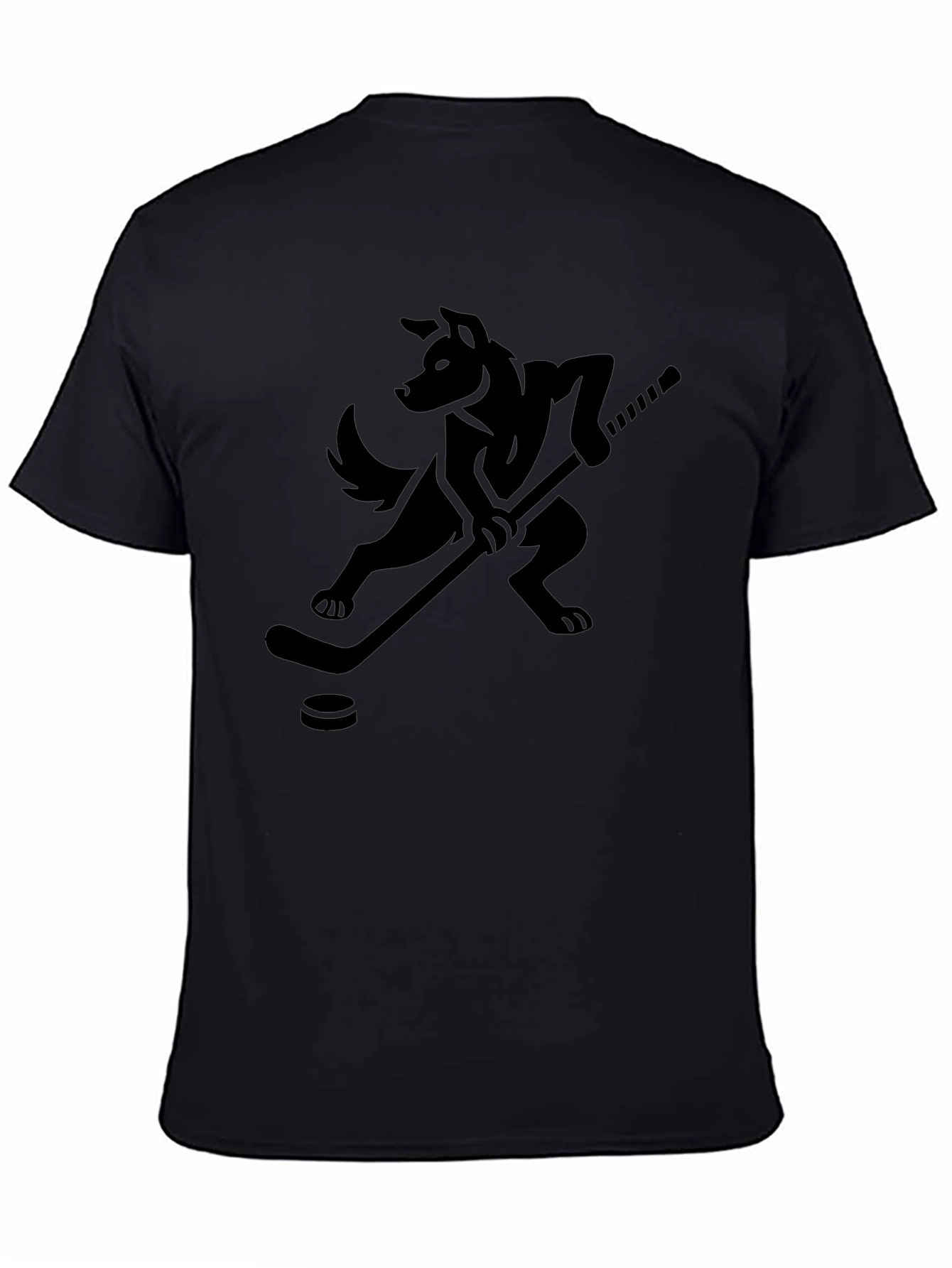 Hockey Wolf Graphic T-Shirt - Black Cotton Tee