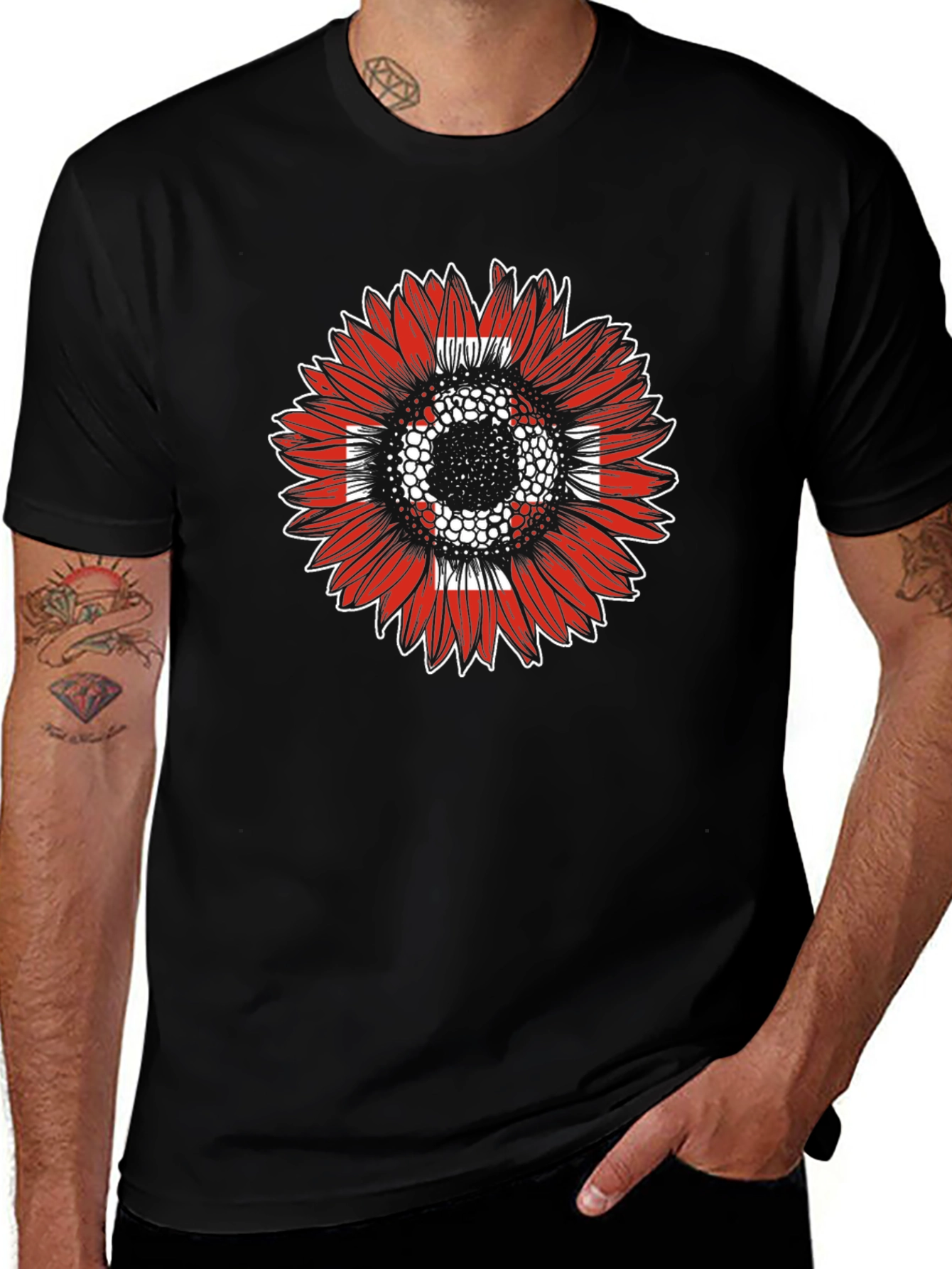 Sunflower Swiss Flag T-Shirt - Black Casual Tee