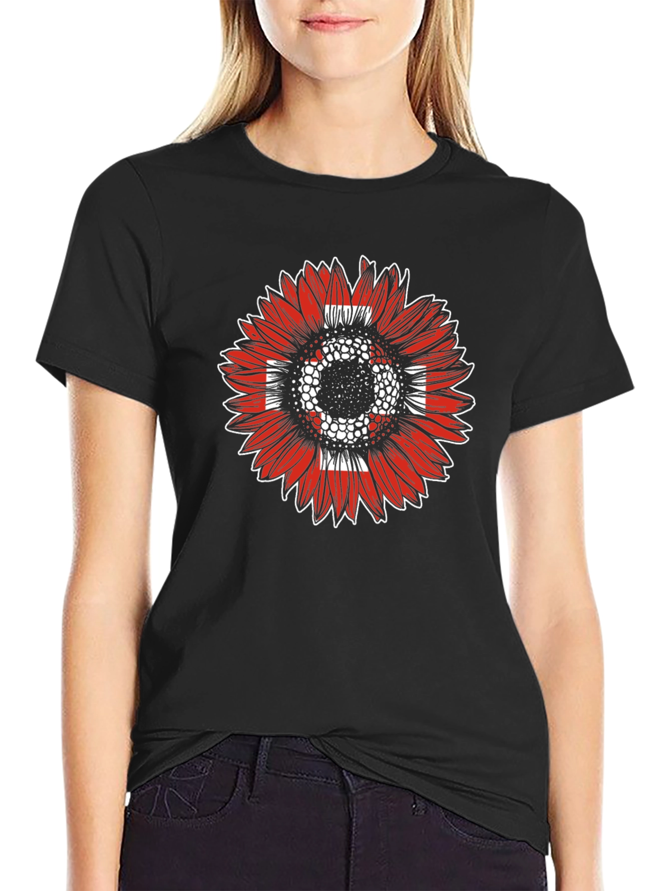Sunflower Swiss Flag T-Shirt - Black Casual Tee