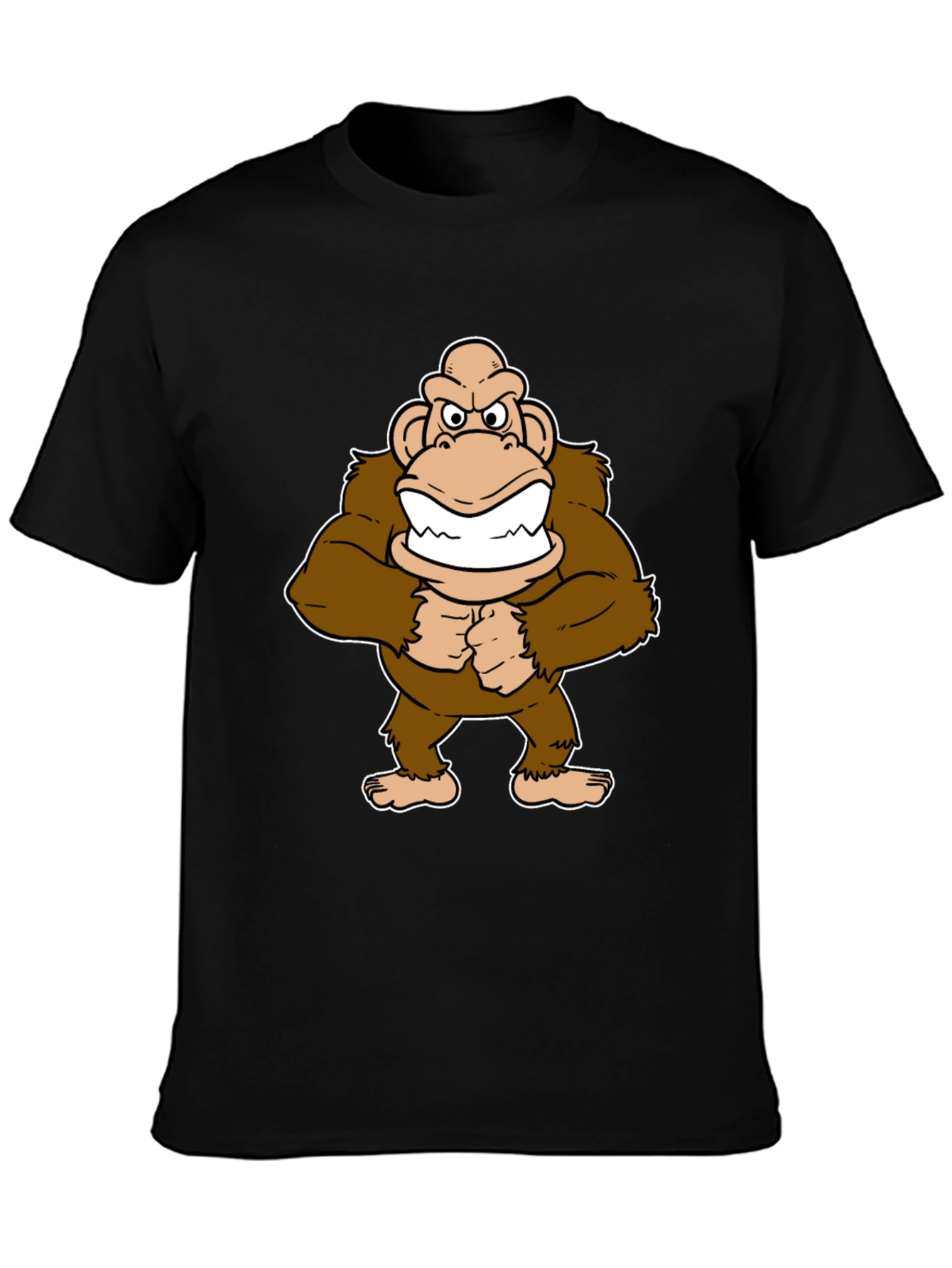 Cartoon Ape Graphic T-Shirt - Black Cotton Tee