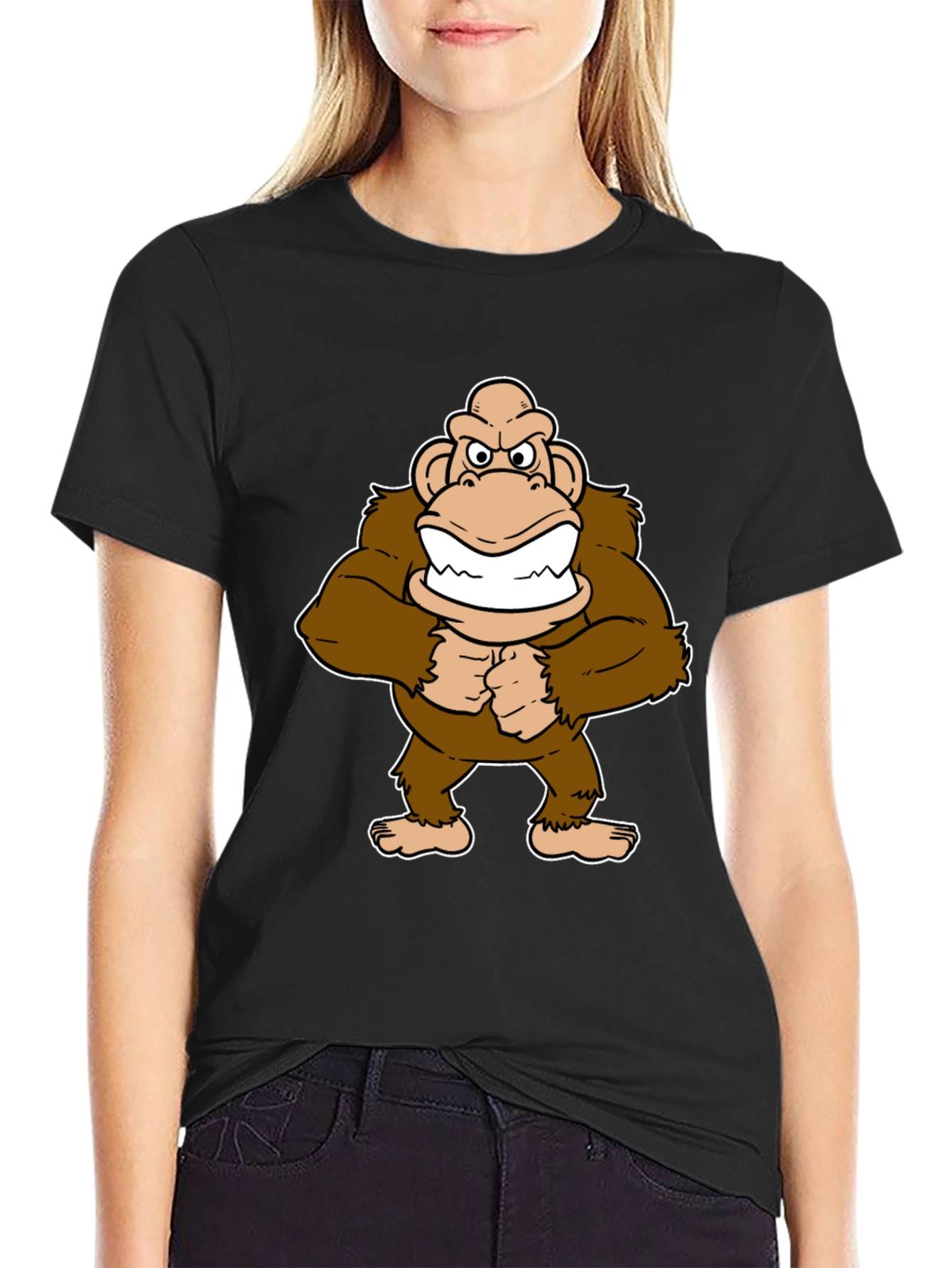 Cartoon Ape Graphic T-Shirt - Black Cotton Tee