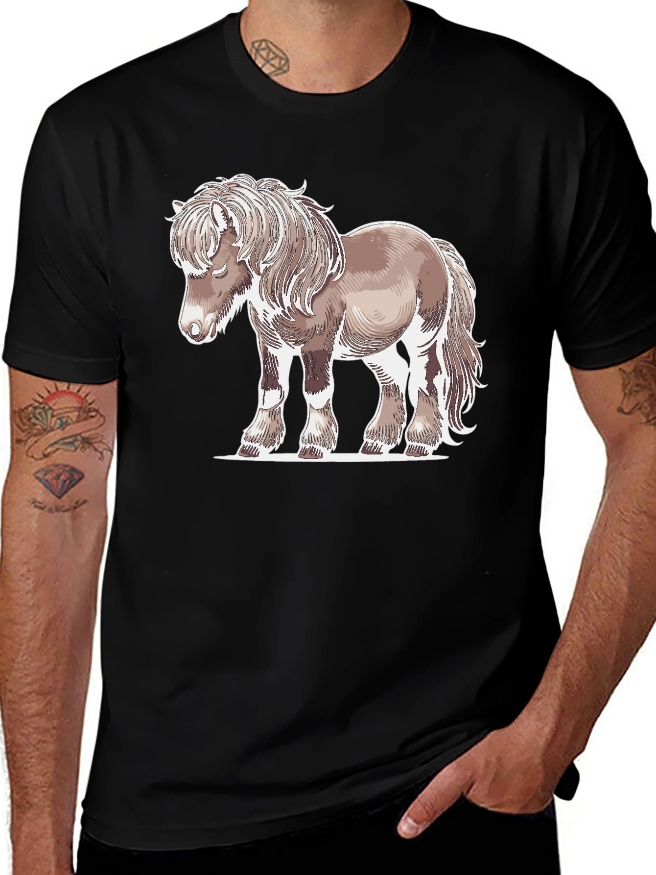 Horse Graphic Tee - Mens Black Cotton T-Shirt