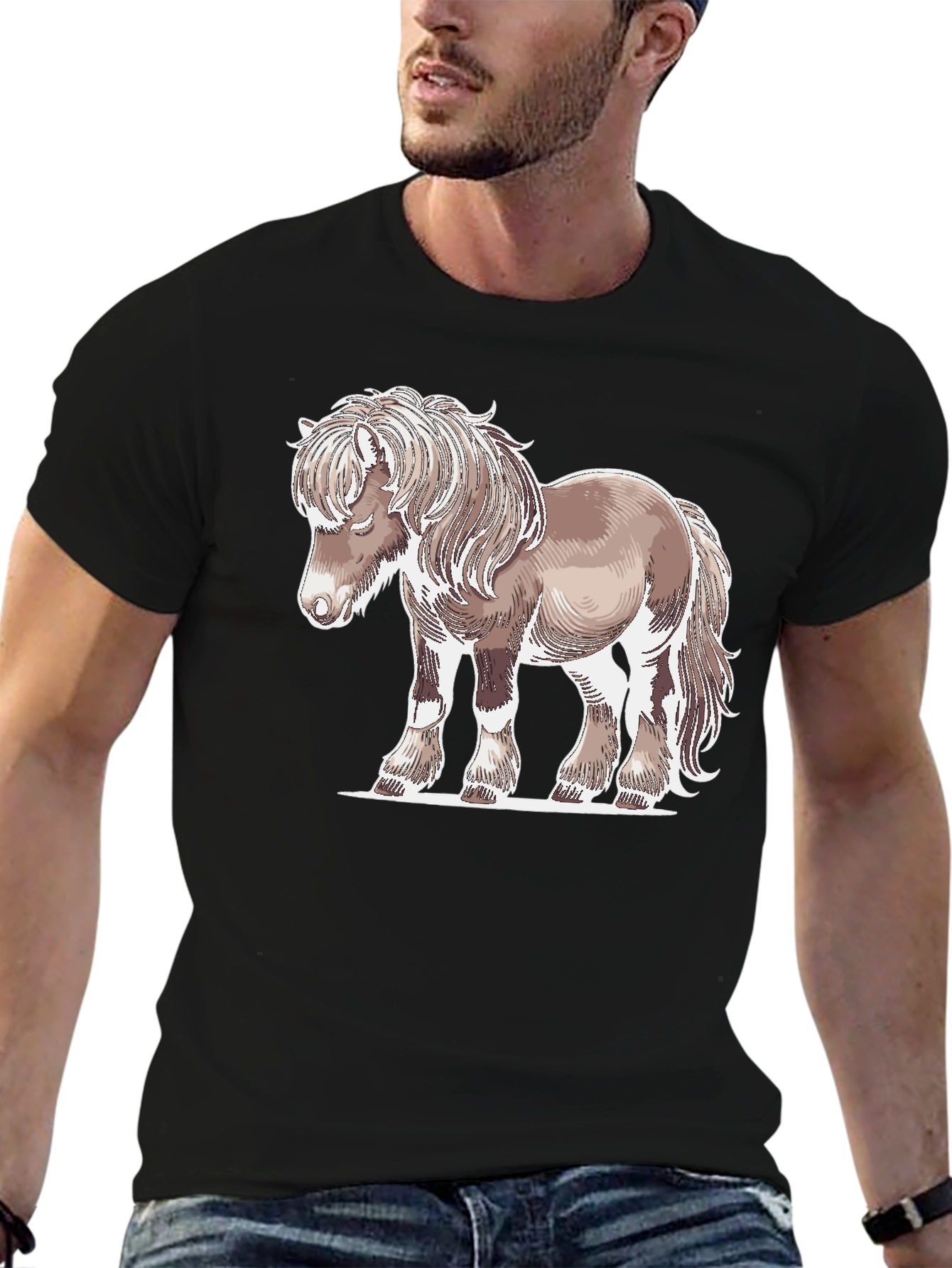 Horse Graphic Tee - Mens Black Cotton T-Shirt