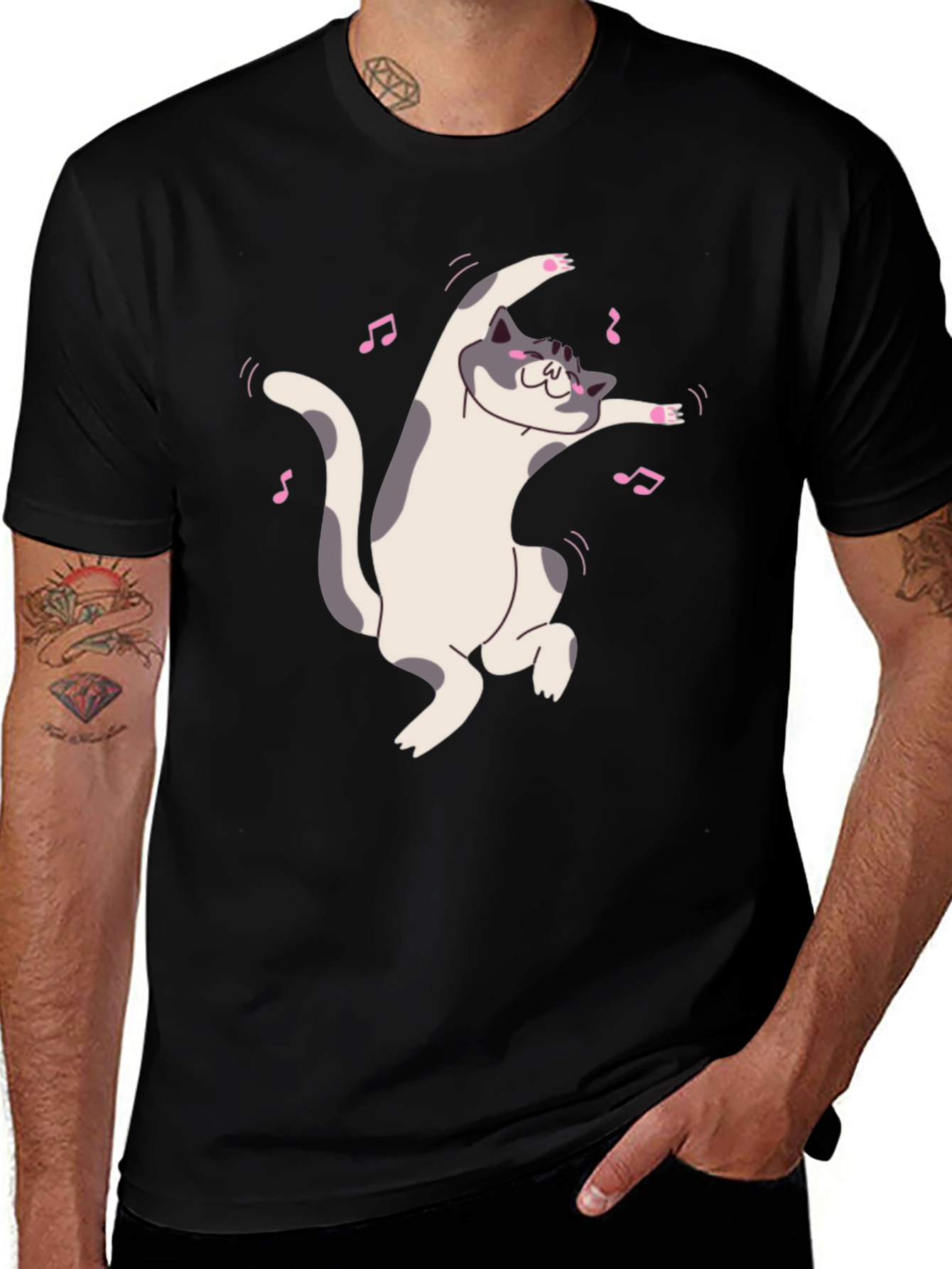 Dancing Cat Black T-Shirt - Whimsical Fun!