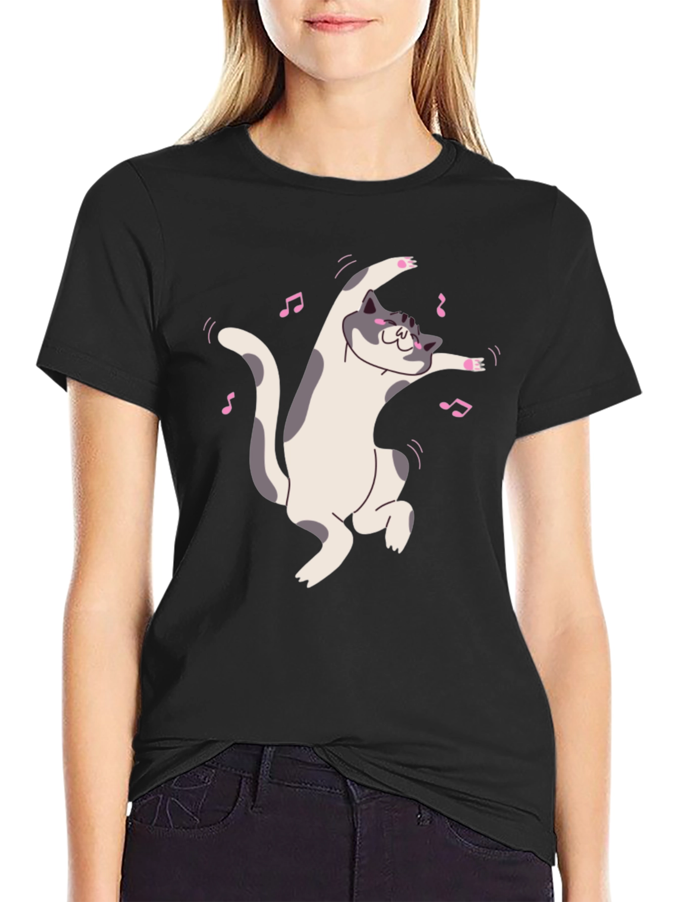 Dancing Cat Black T-Shirt - Whimsical Fun!