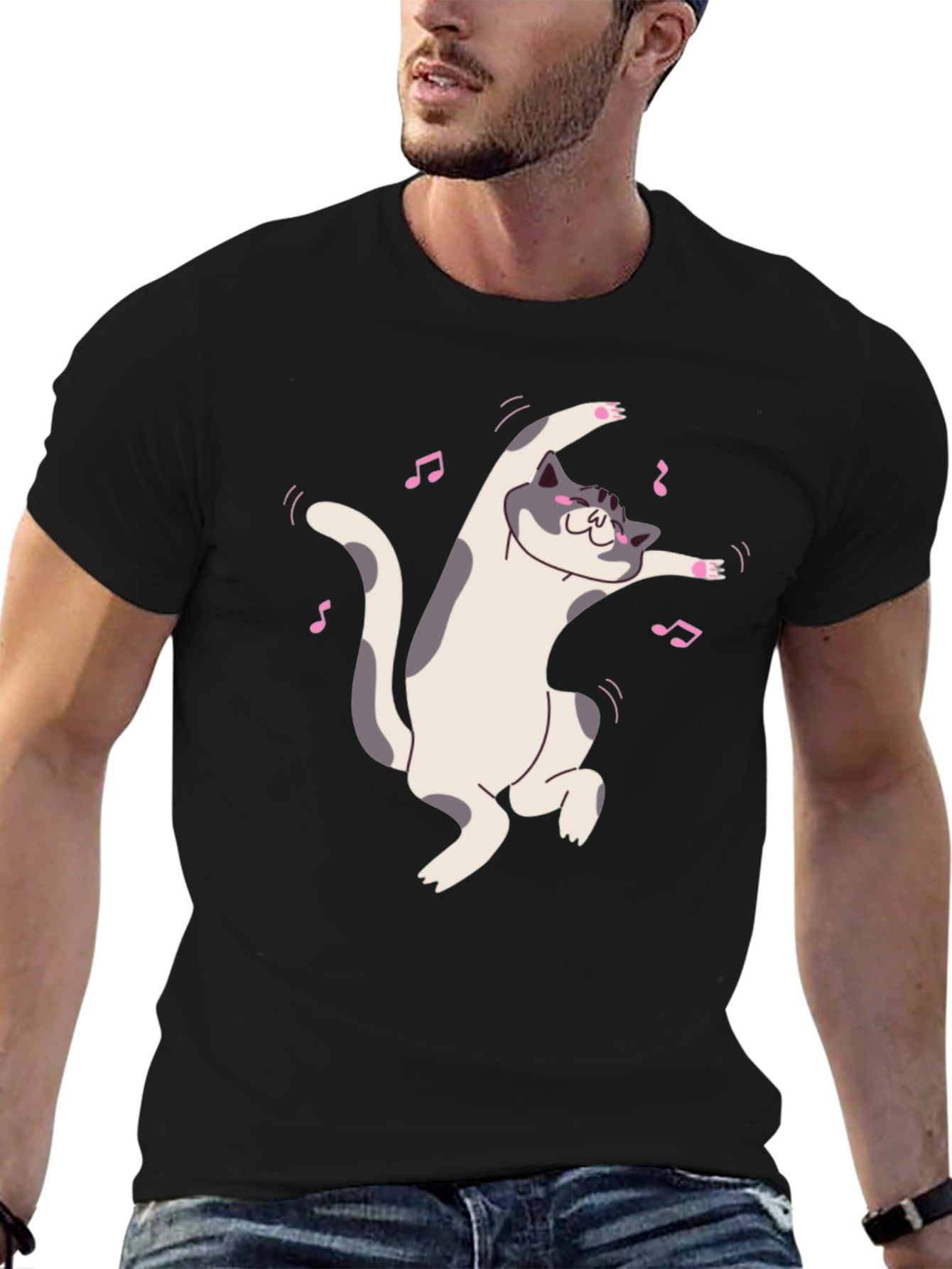 Dancing Cat Black T-Shirt - Whimsical Fun!