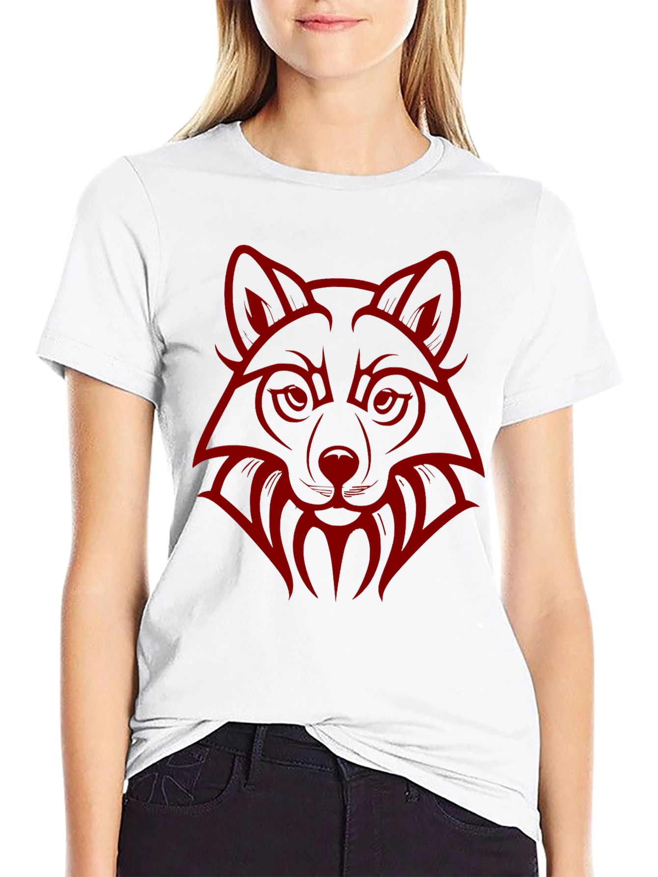 Wolf Head Graphic Print Crew Neck T-Shirt