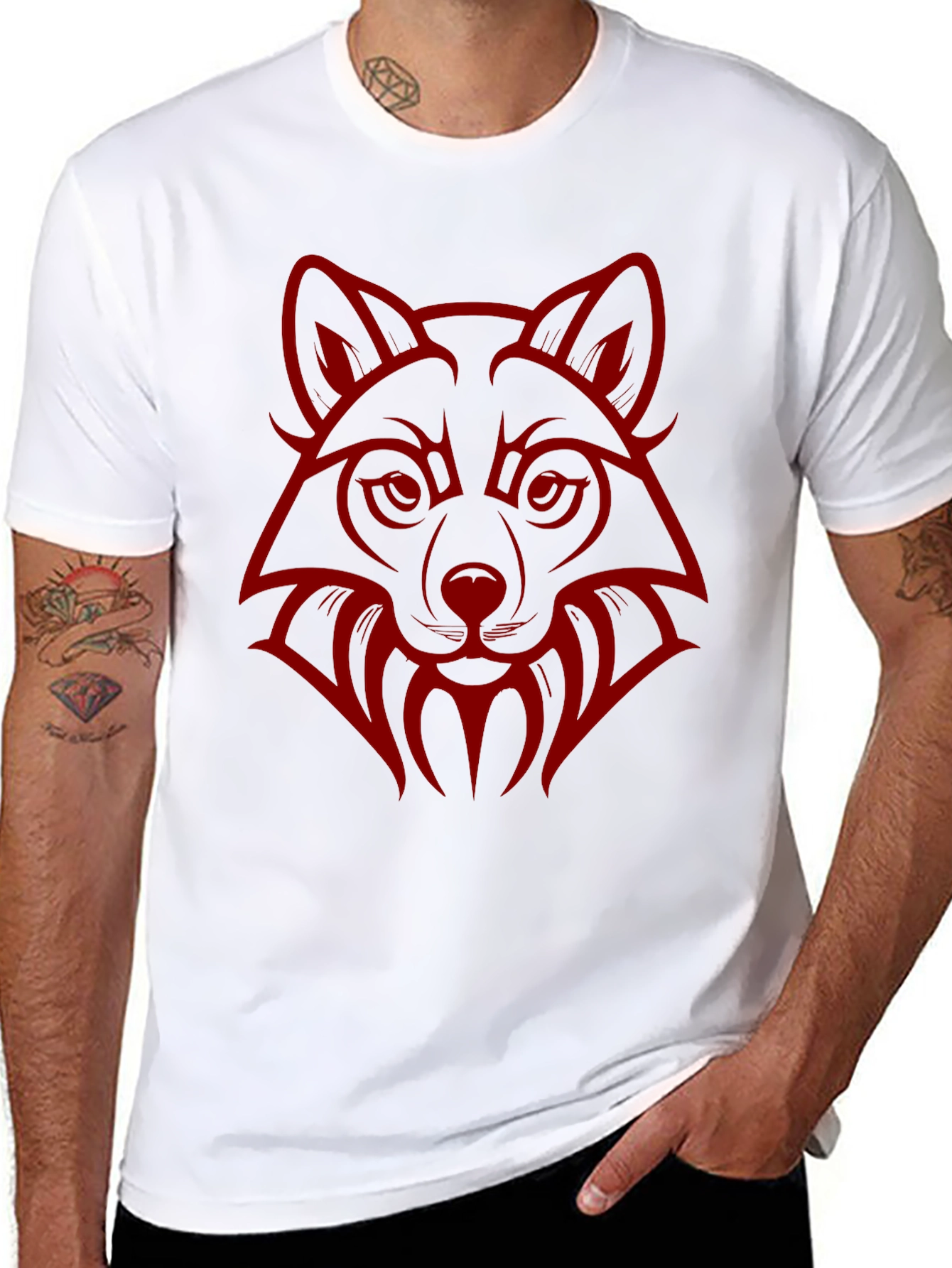 Wolf Head Graphic Print Crew Neck T-Shirt