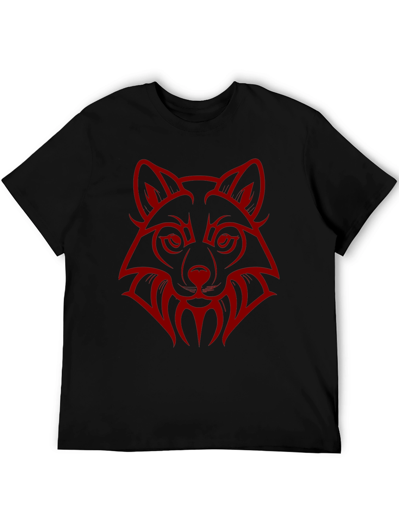 Wolf Head Graphic Print Crew Neck T-Shirt