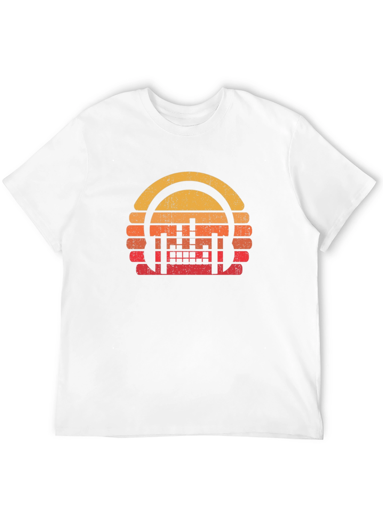 Retro Sunset Headphones Black T-Shirt