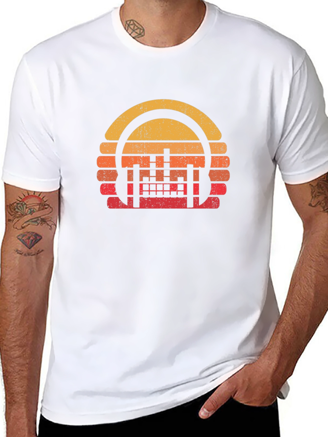 Retro Sunset Headphones Black T-Shirt