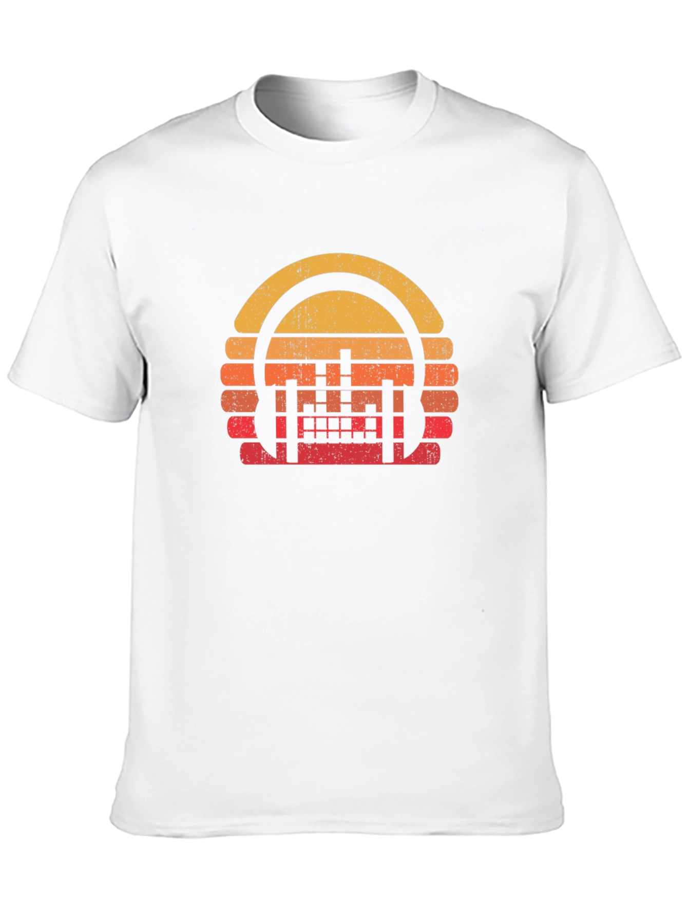 Retro Sunset Headphones Black T-Shirt
