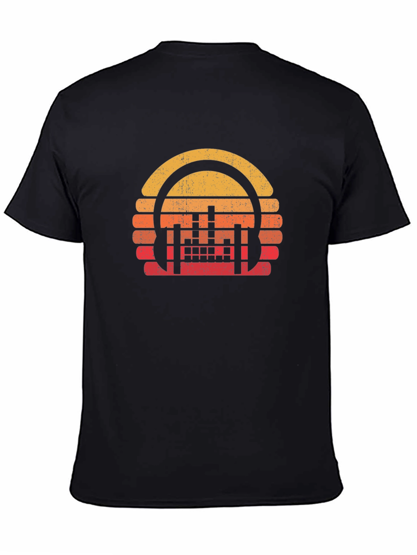 Retro Sunset Headphones Black T-Shirt