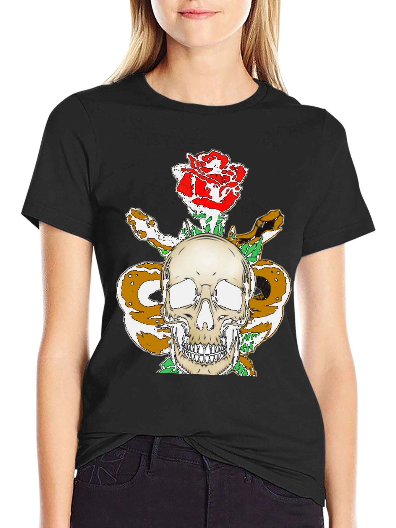 Skull Rose & Snake Graphic Tee