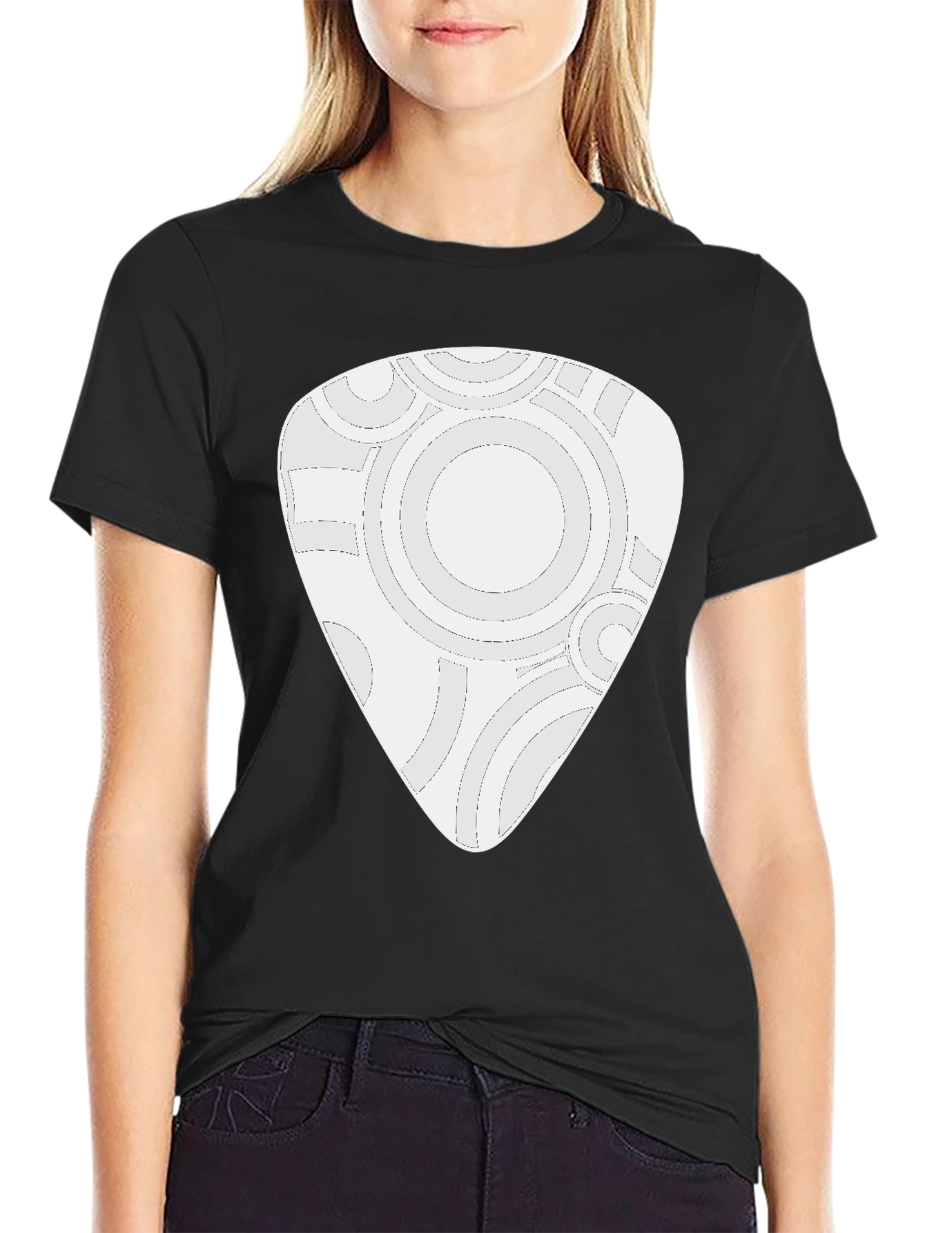 Abstract Guitar Pick Design Black T-Shirt
