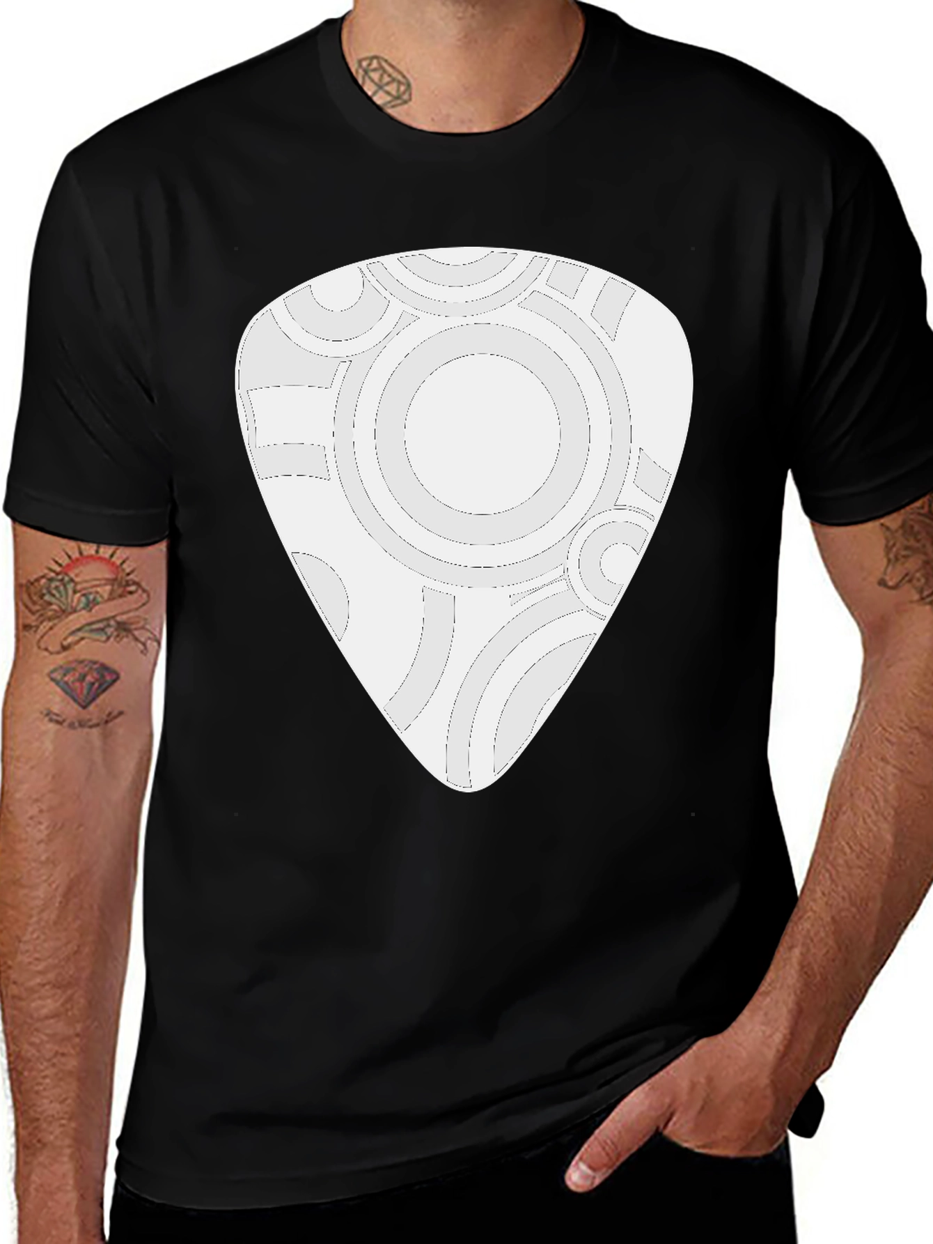 Abstract Guitar Pick Design Black T-Shirt
