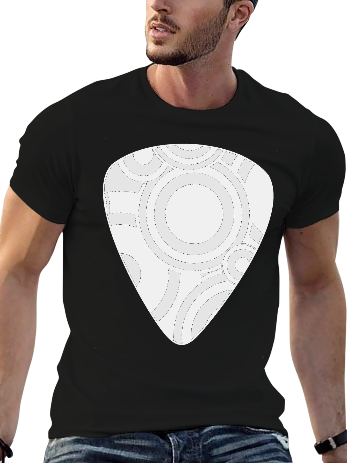 Abstract Guitar Pick Design Black T-Shirt