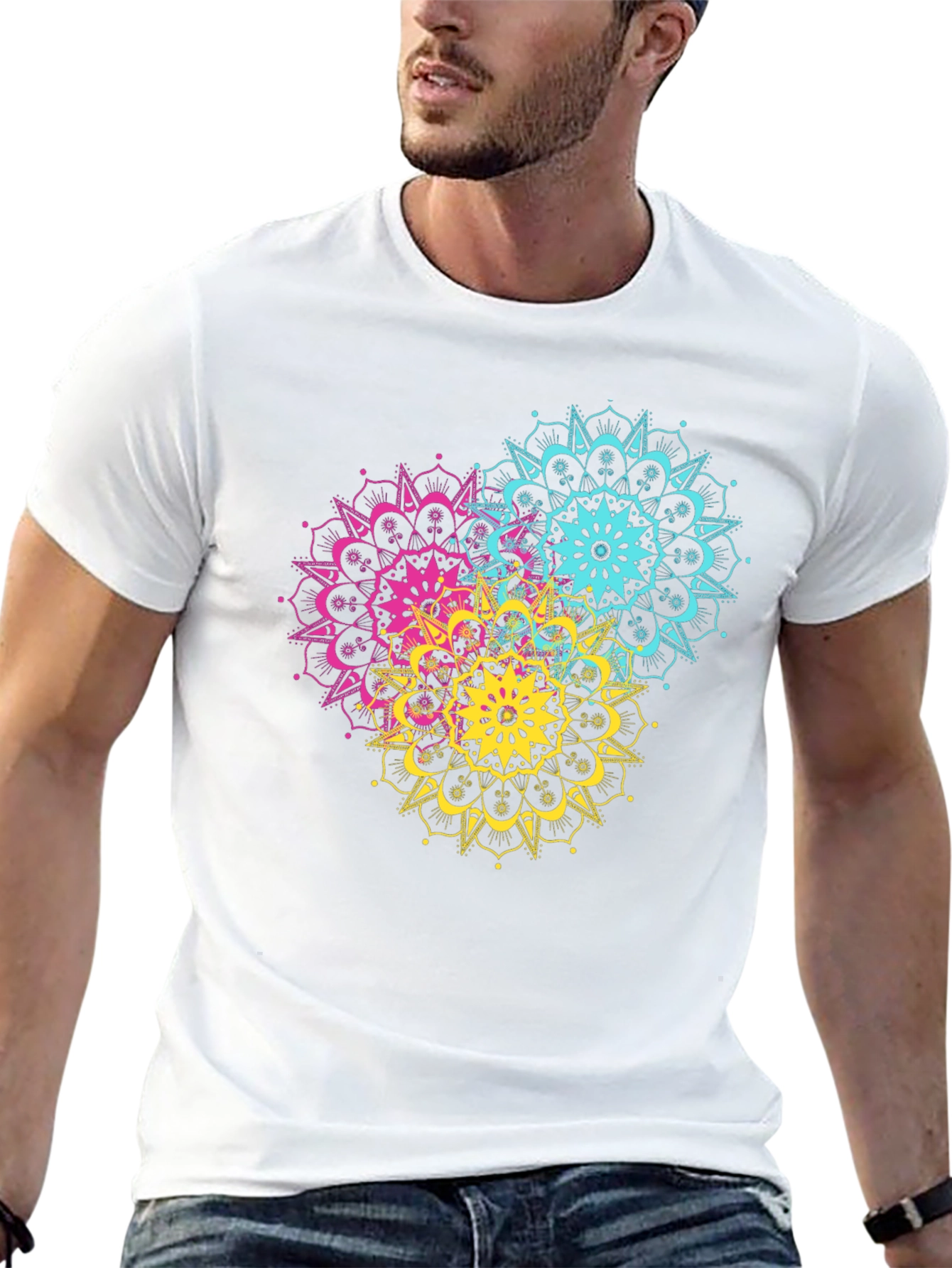 Vibrant Mandala Print Black T-Shirt
