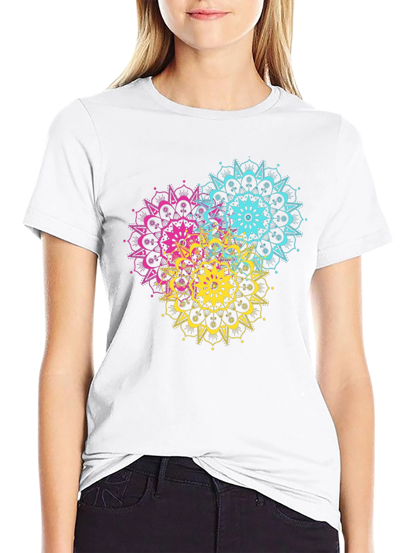 Vibrant Mandala Print Black T-Shirt