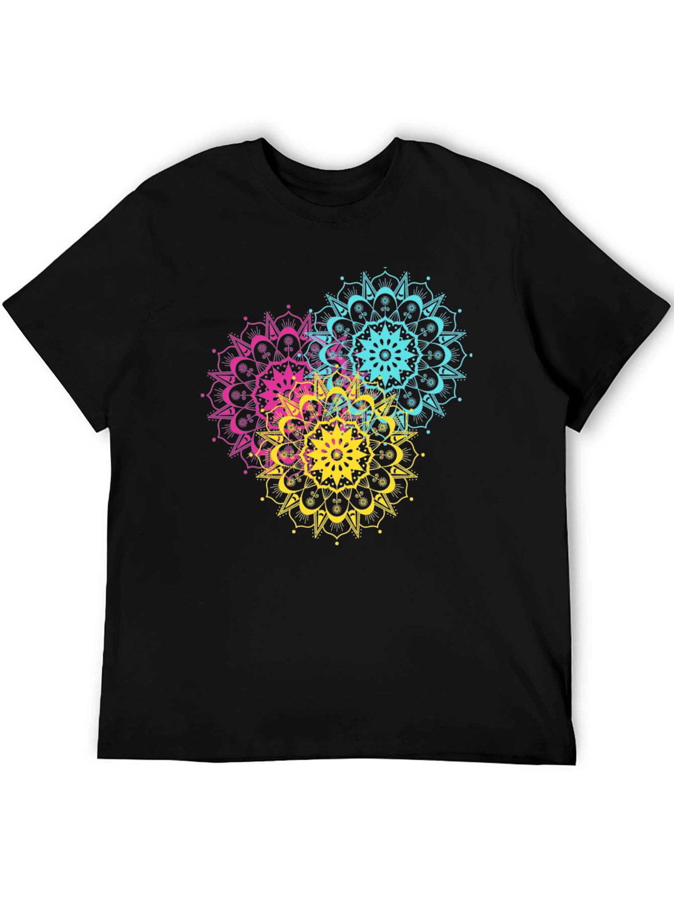 Vibrant Mandala Print Black T-Shirt